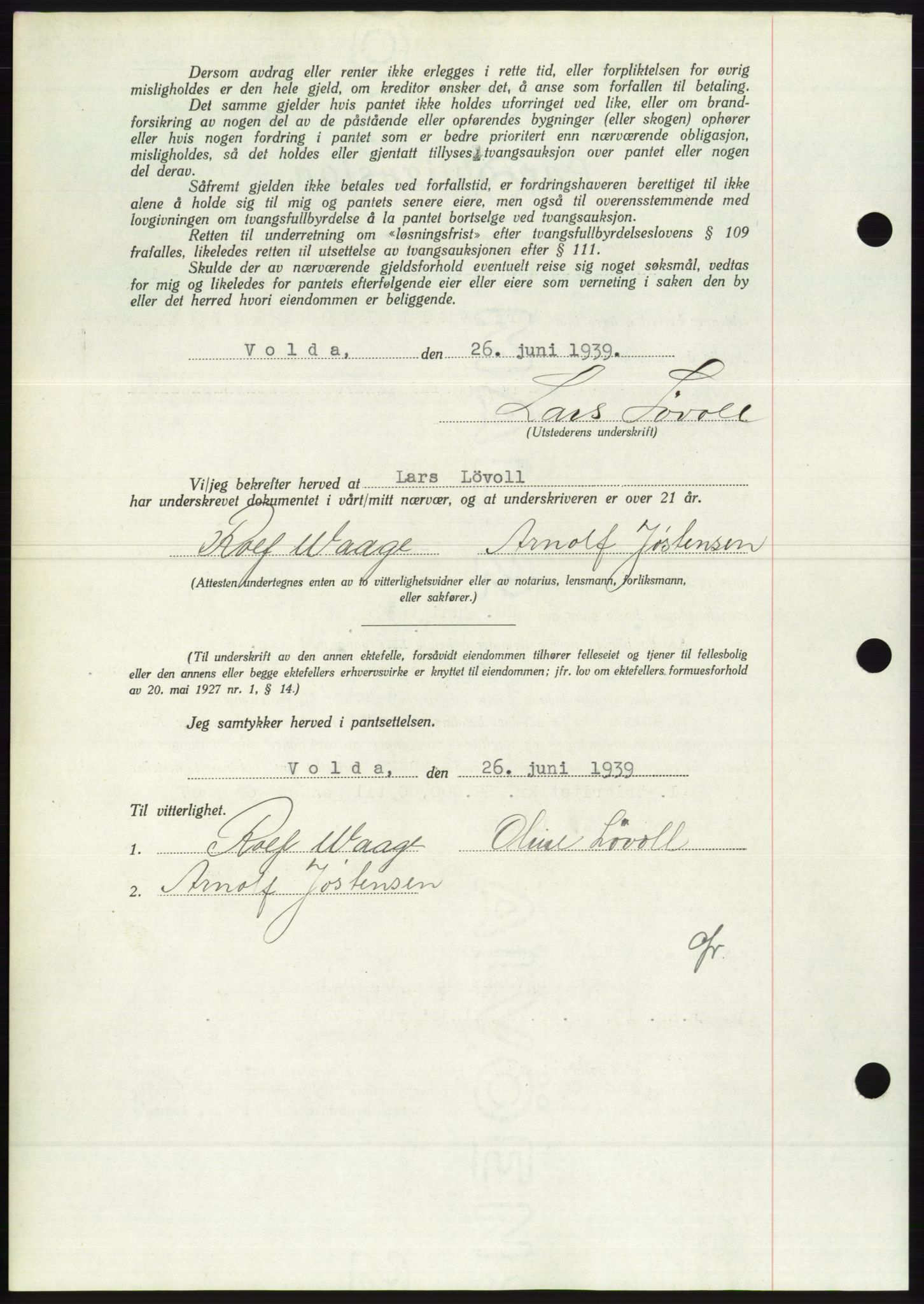 Søre Sunnmøre sorenskriveri, AV/SAT-A-4122/1/2/2C/L0068: Pantebok nr. 62, 1939-1939, Dagboknr: 1003/1939