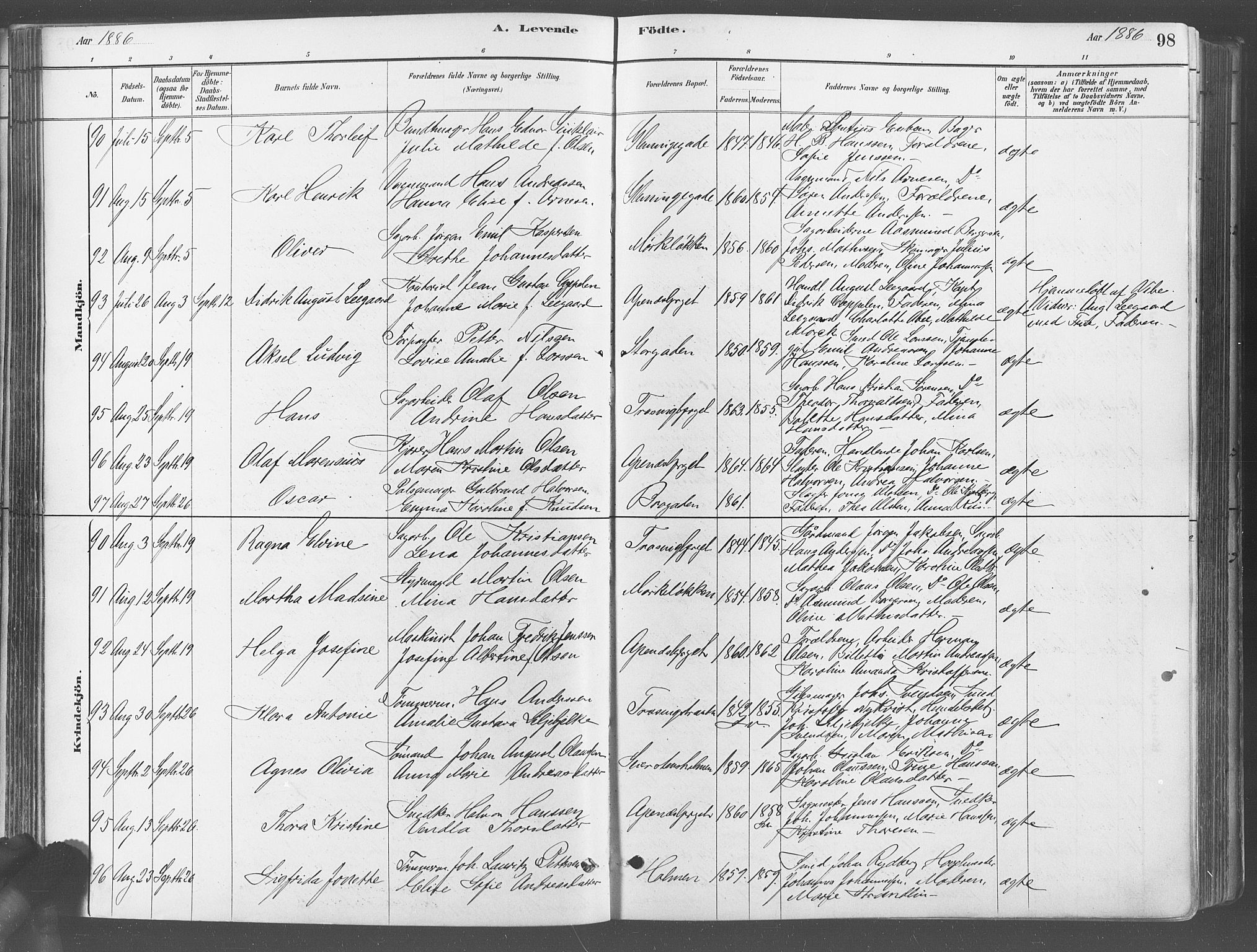 Fredrikstad domkirkes prestekontor Kirkebøker, AV/SAO-A-10906/G/Ga/L0003: Klokkerbok nr. 3, 1880-1900, s. 98