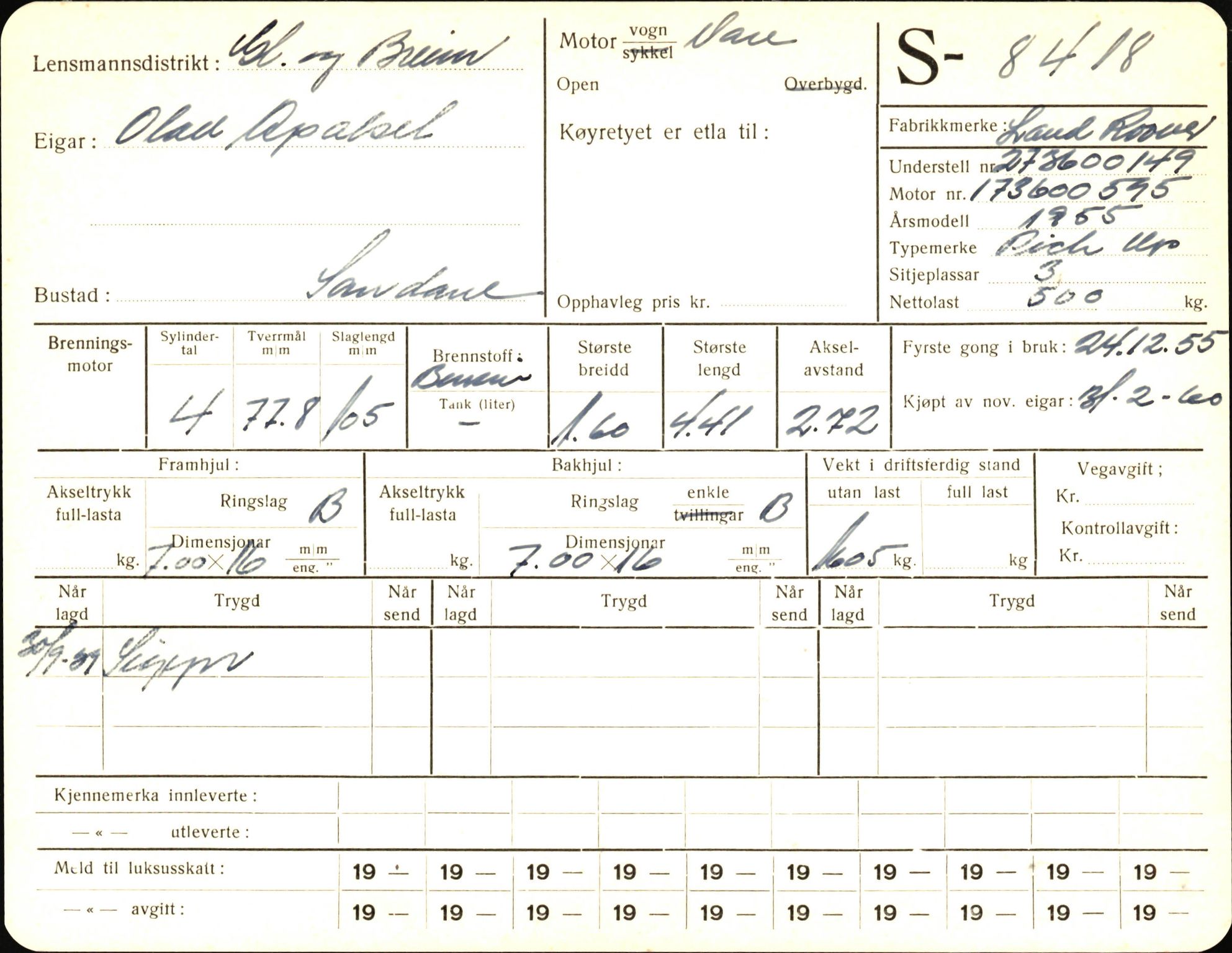 Statens vegvesen, Sogn og Fjordane vegkontor, AV/SAB-A-5301/4/F/L0006: Registerkort utmeldte Fjordane S8300-9500, 1930-1961, s. 191