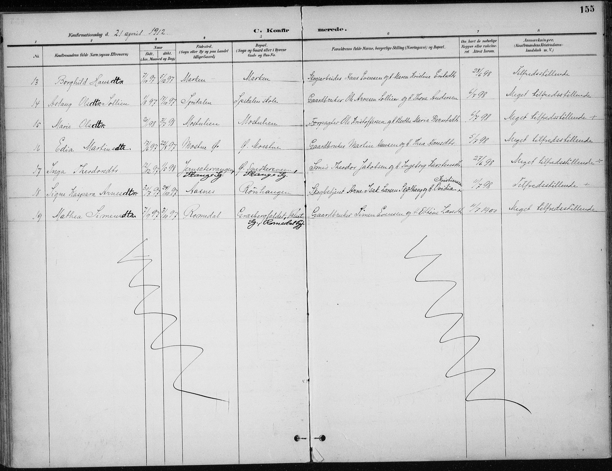 Stange prestekontor, AV/SAH-PREST-002/K/L0023: Ministerialbok nr. 23, 1897-1920, s. 155