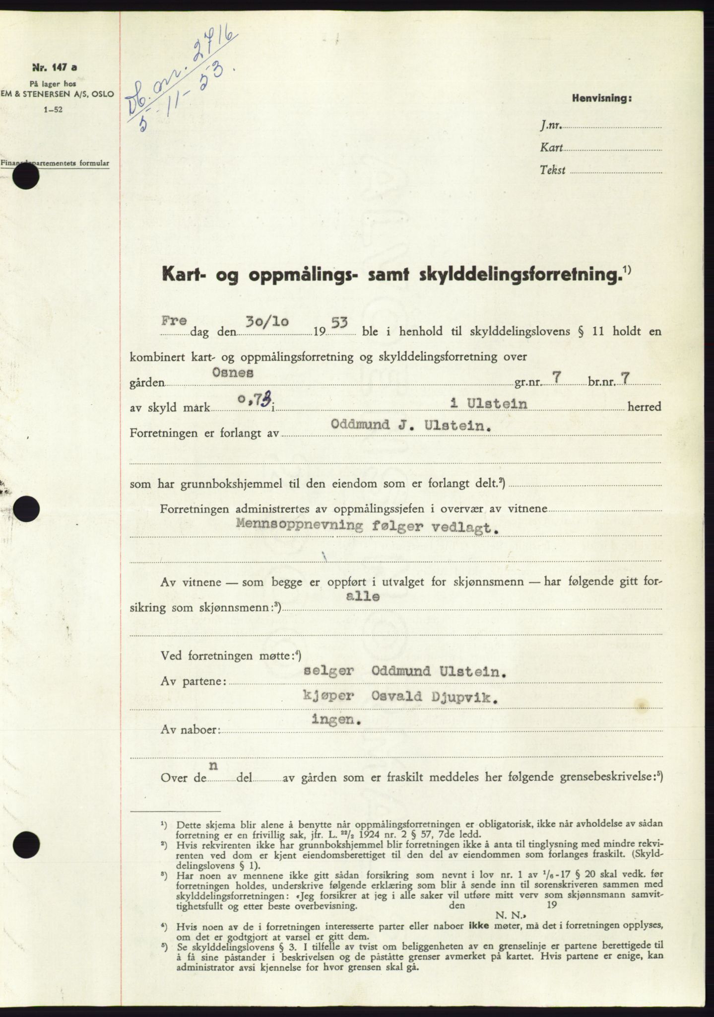 Søre Sunnmøre sorenskriveri, SAT/A-4122/1/2/2C/L0096: Pantebok nr. 22A, 1953-1954, Dagboknr: 2716/1953