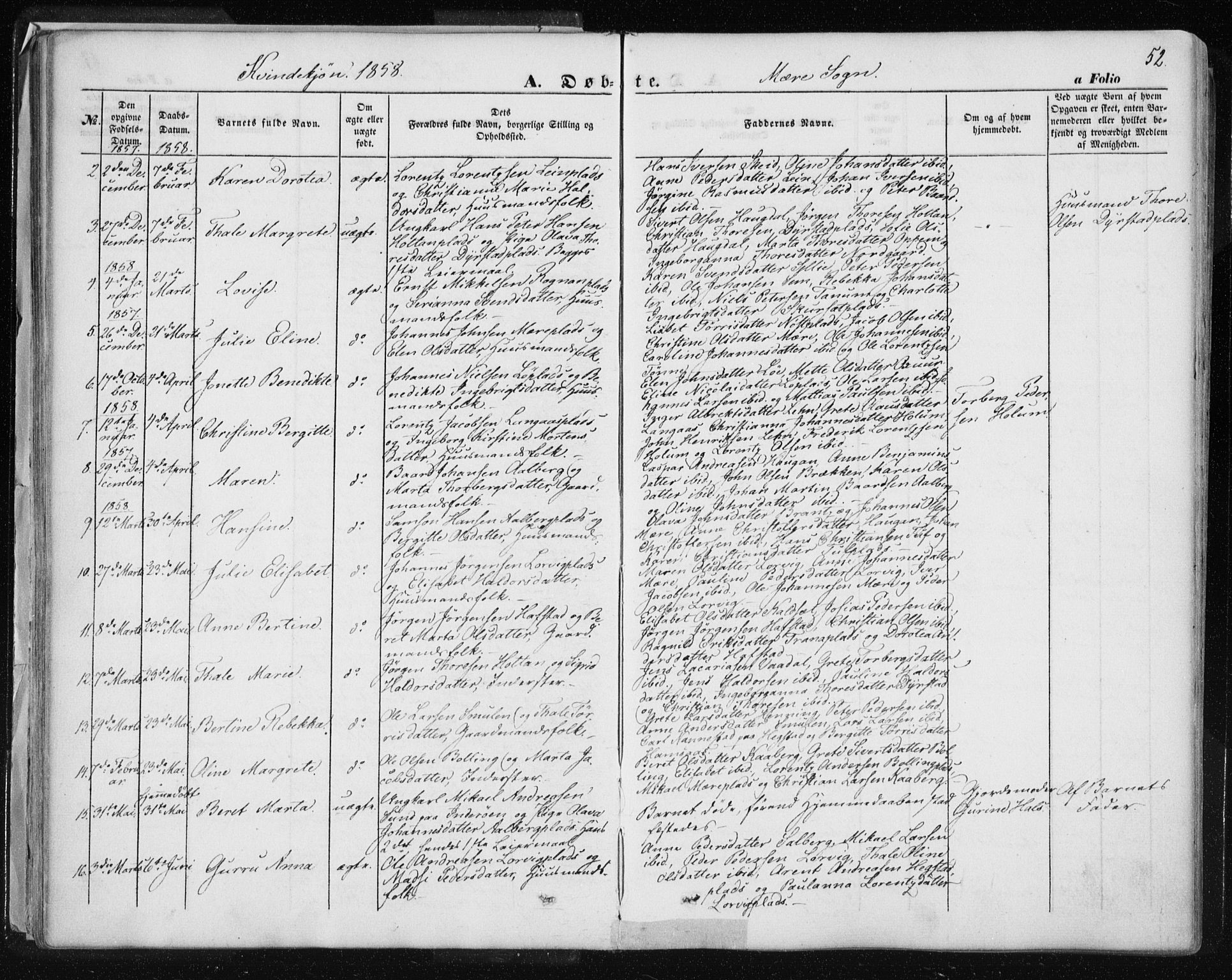 Ministerialprotokoller, klokkerbøker og fødselsregistre - Nord-Trøndelag, SAT/A-1458/735/L0342: Ministerialbok nr. 735A07 /1, 1849-1862, s. 52
