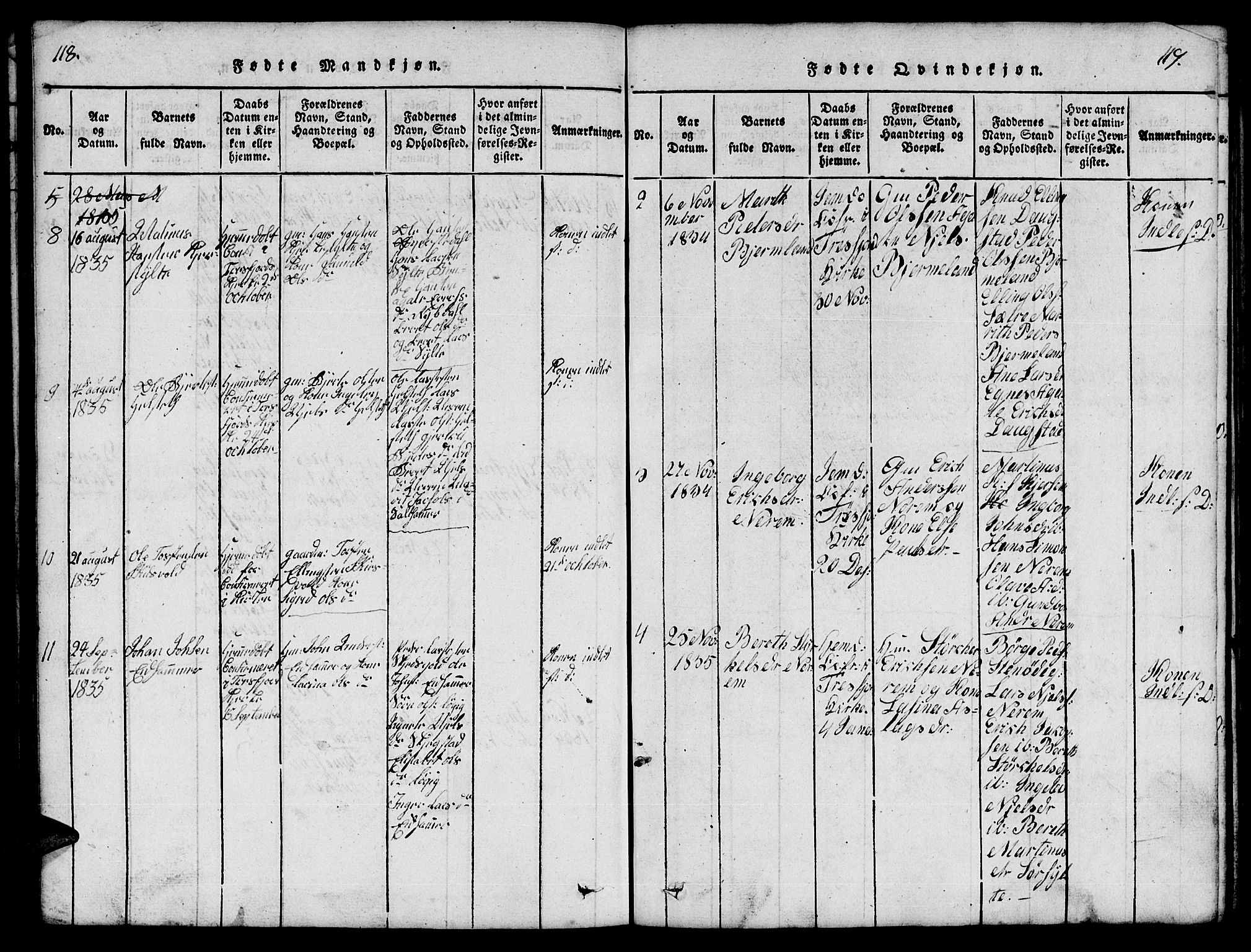 Ministerialprotokoller, klokkerbøker og fødselsregistre - Møre og Romsdal, AV/SAT-A-1454/541/L0546: Klokkerbok nr. 541C01, 1818-1856, s. 118-119