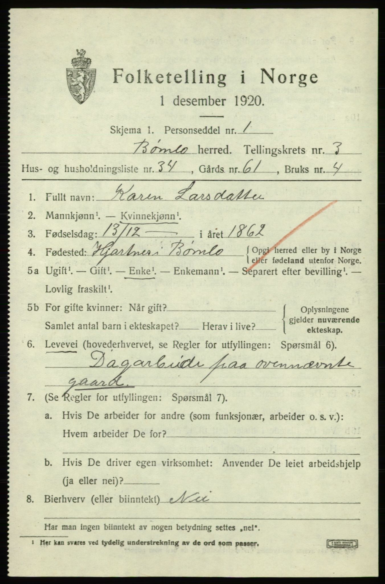 SAB, Folketelling 1920 for 1219 Bømlo herred, 1920, s. 2821