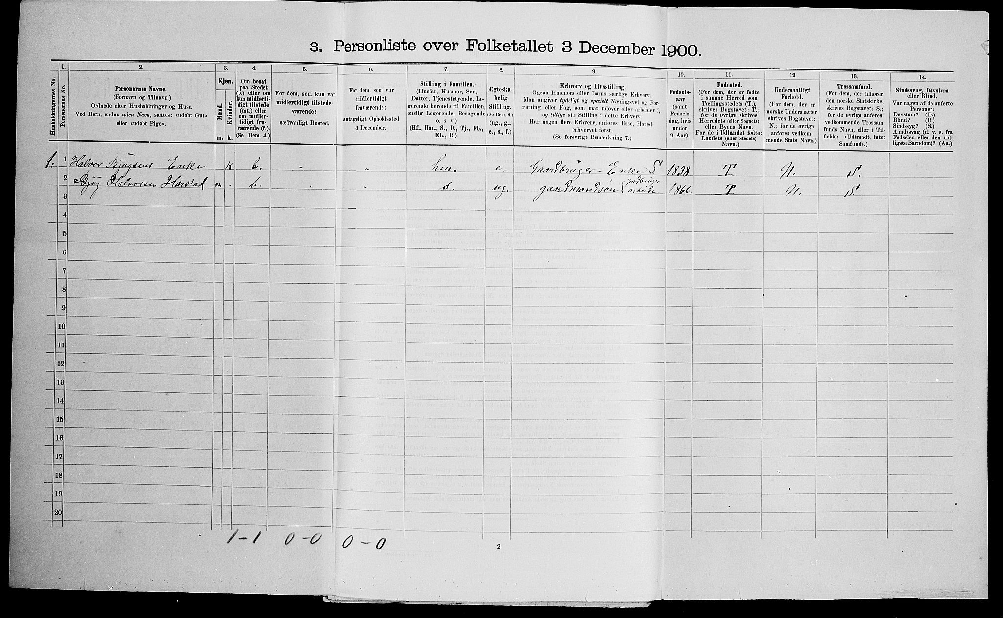 SAK, Folketelling 1900 for 0940 Valle herred, 1900, s. 491