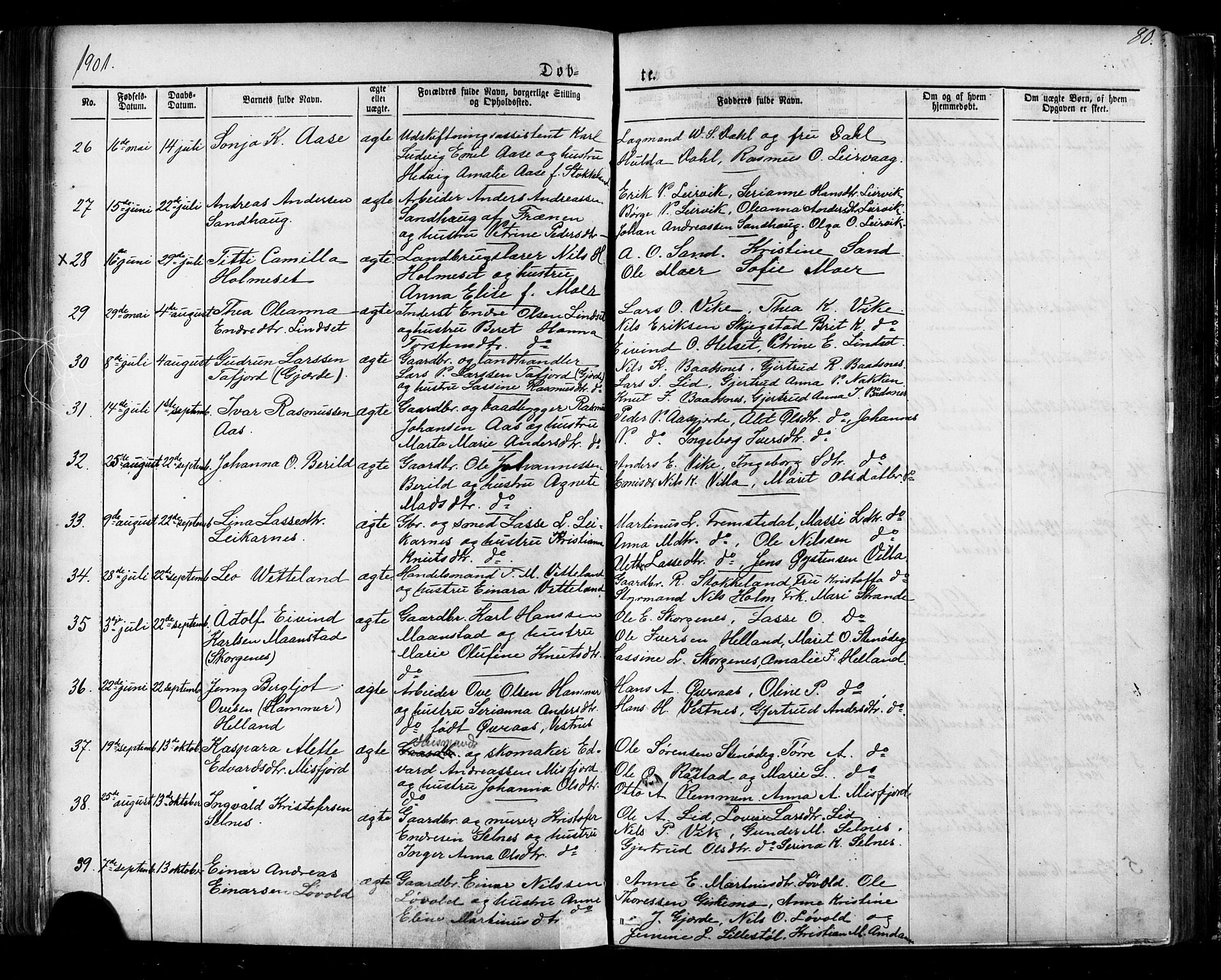 Ministerialprotokoller, klokkerbøker og fødselsregistre - Møre og Romsdal, AV/SAT-A-1454/539/L0536: Klokkerbok nr. 539C02, 1867-1913, s. 80