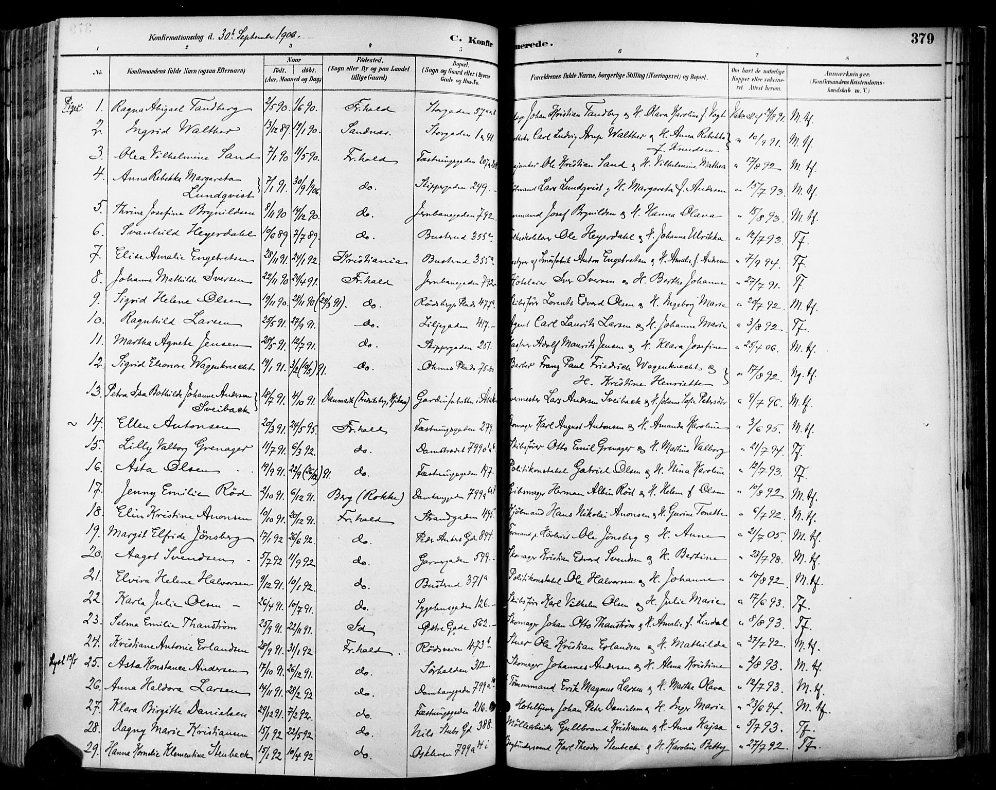Halden prestekontor Kirkebøker, AV/SAO-A-10909/F/Fa/L0013: Ministerialbok nr. I 13, 1890-1906, s. 379