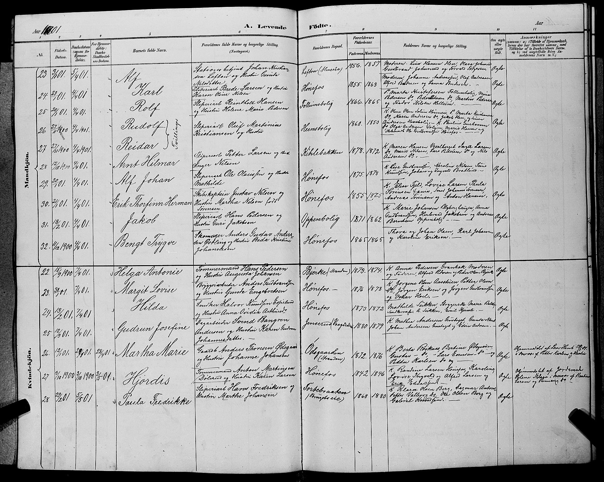 Hønefoss kirkebøker, AV/SAKO-A-609/G/Ga/L0002: Klokkerbok nr. 2, 1888-1904