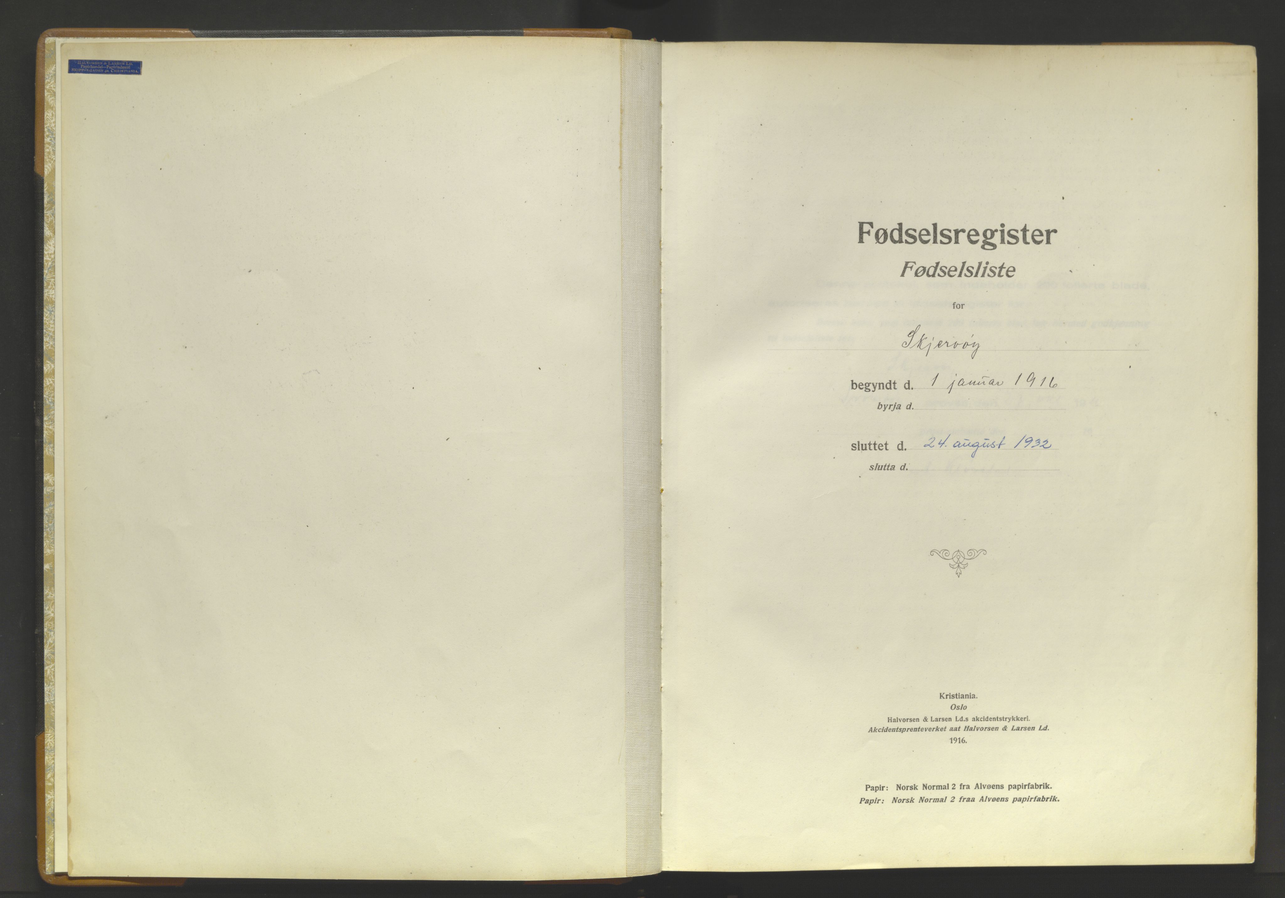 Skjervøy sokneprestkontor, AV/SATØ-S-1300/I/Ia/L0056: Fødselsregister nr. 56, 1916-1932