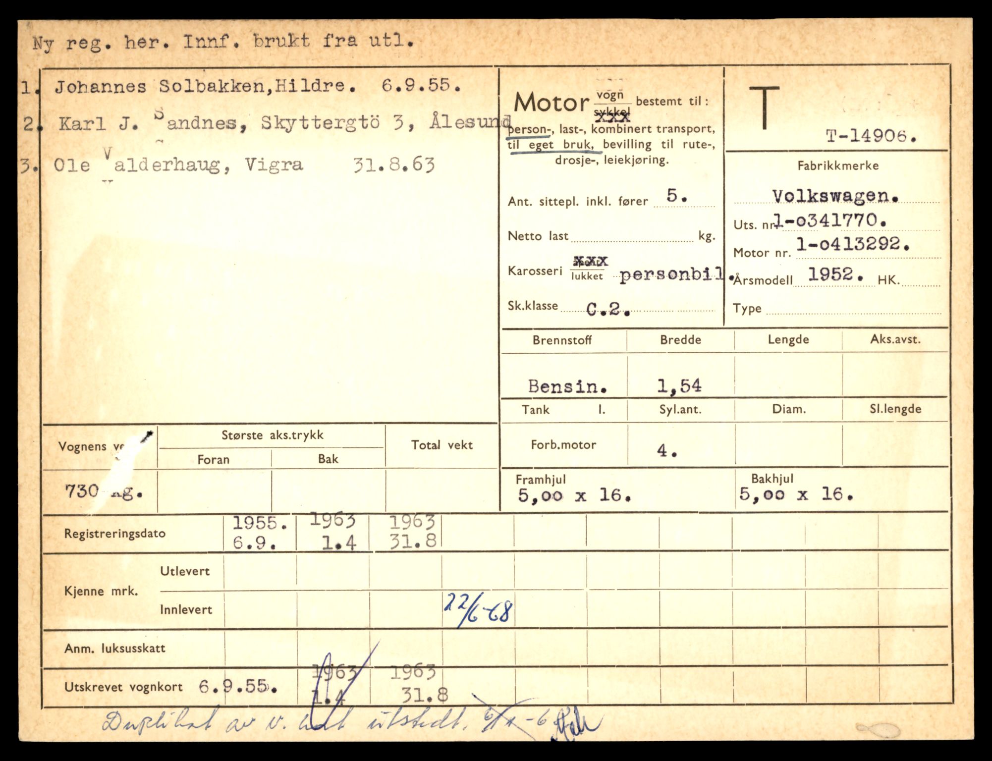 Møre og Romsdal vegkontor - Ålesund trafikkstasjon, AV/SAT-A-4099/F/Fe/L0049: Registreringskort for kjøretøy T 14864 - T 18613, 1927-1998, s. 989