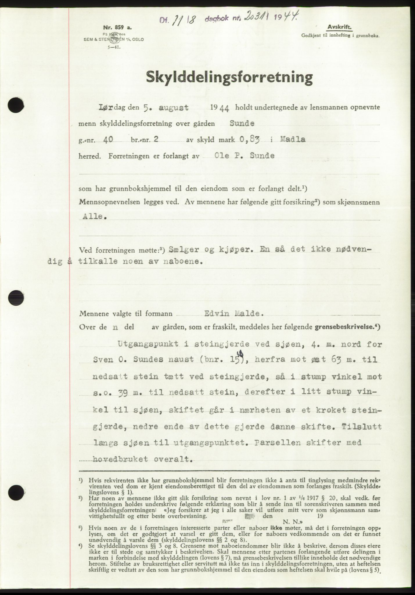 Jæren sorenskriveri, SAST/A-100310/03/G/Gba/L0087: Pantebok, 1944-1945, Dagboknr: 2031/1944