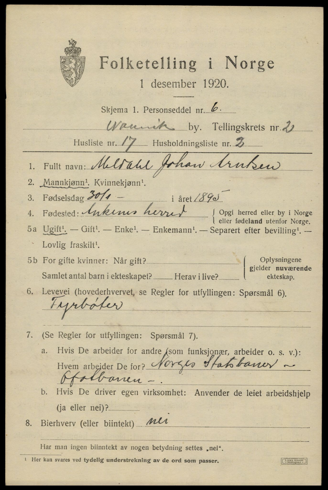SAT, Folketelling 1920 for 1805 Narvik kjøpstad, 1920, s. 8320