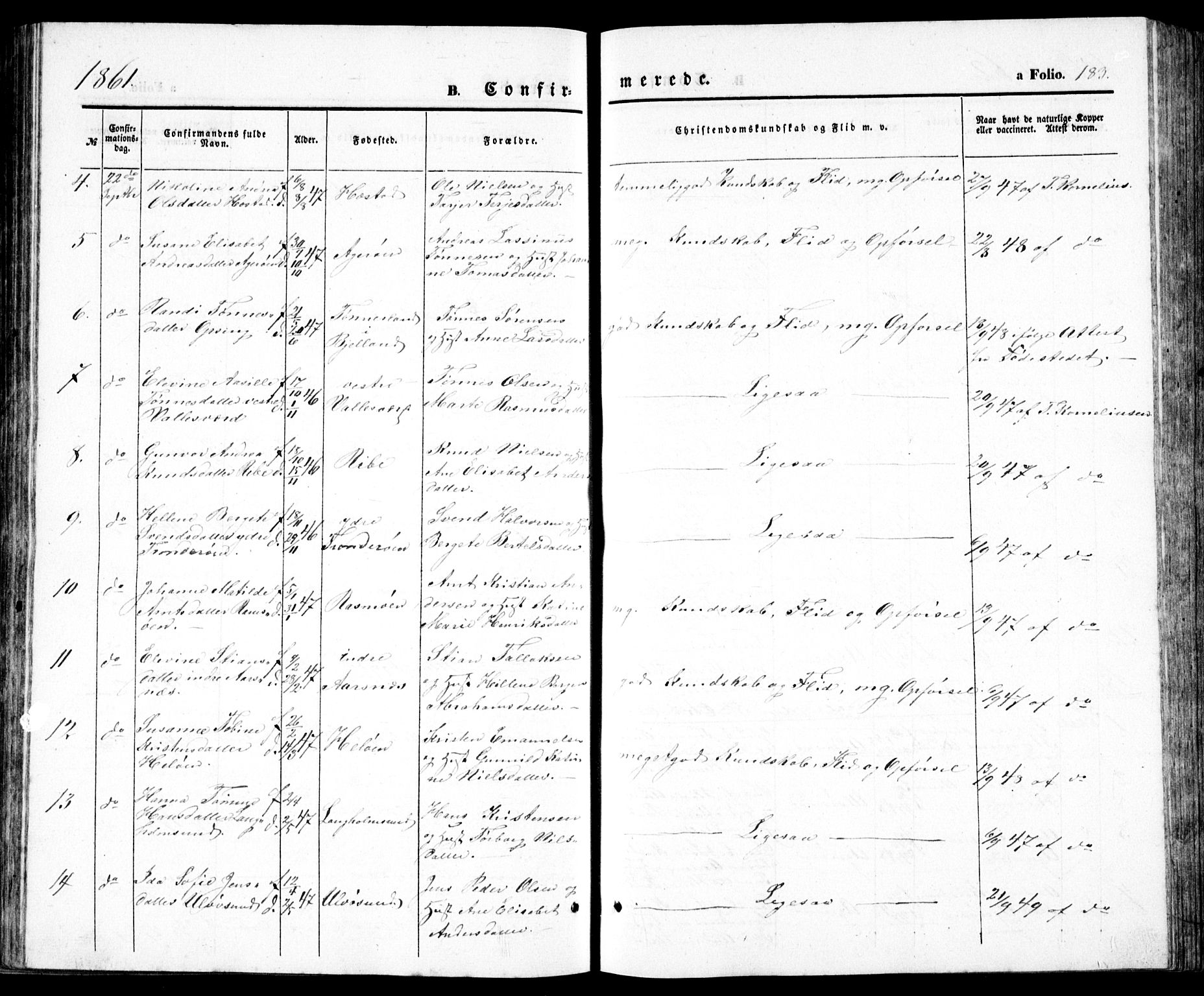 Høvåg sokneprestkontor, SAK/1111-0025/F/Fb/L0002: Klokkerbok nr. B 2, 1847-1869, s. 183