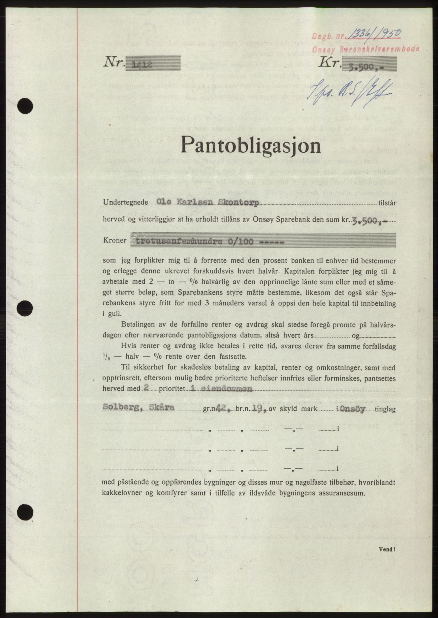 Onsøy sorenskriveri, SAO/A-10474/G/Ga/Gac/L0009: Pantebok nr. B 13-9, 1949-1950, Dagboknr: 1336/1950
