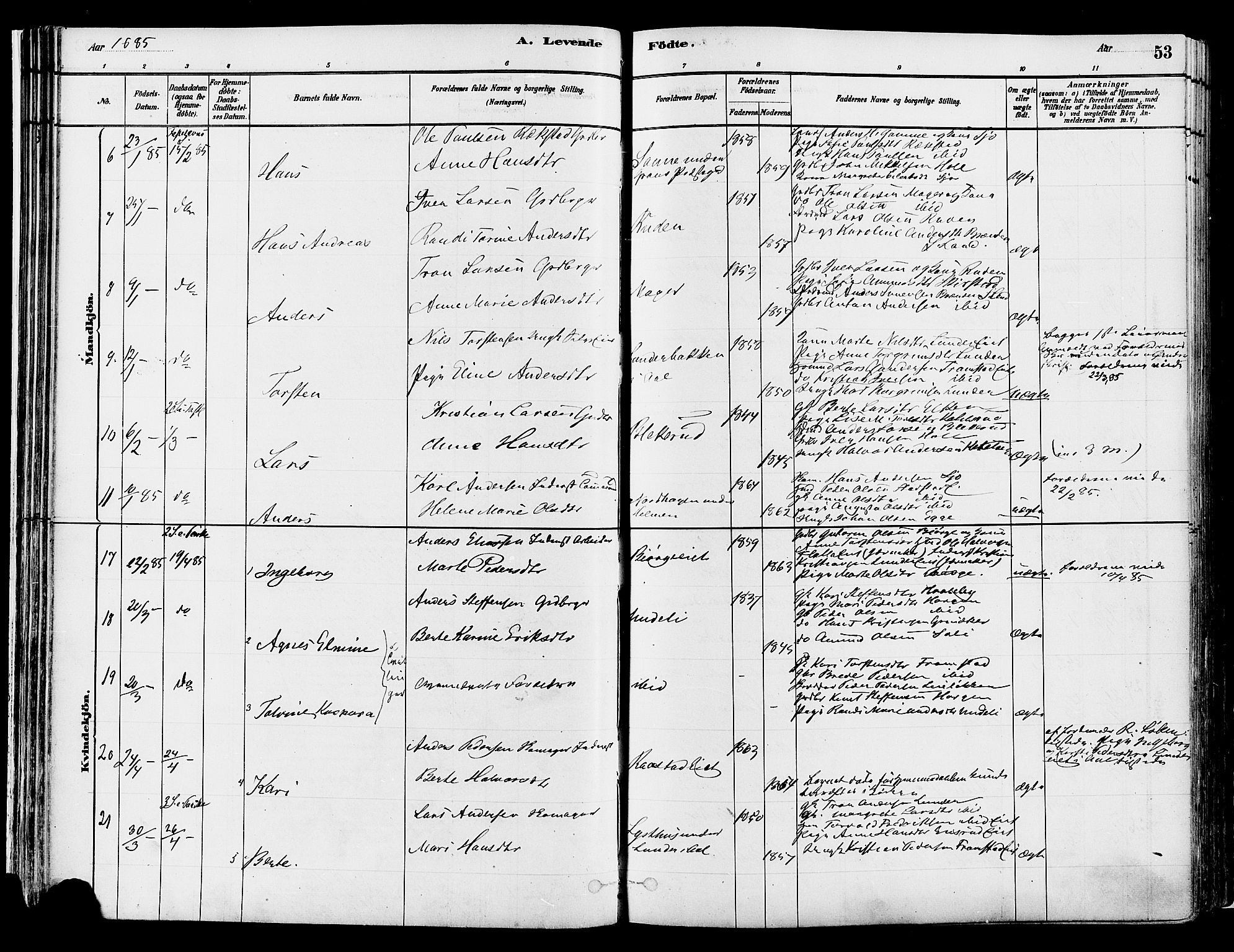 Gran prestekontor, AV/SAH-PREST-112/H/Ha/Haa/L0014: Ministerialbok nr. 14, 1880-1889, s. 53