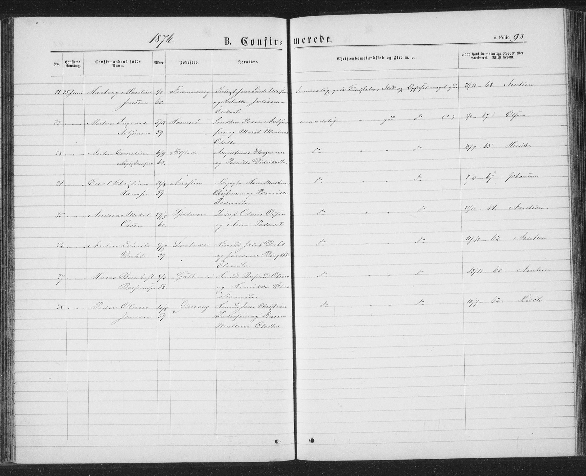 Ministerialprotokoller, klokkerbøker og fødselsregistre - Nordland, AV/SAT-A-1459/874/L1074: Klokkerbok nr. 874C03, 1870-1876, s. 93