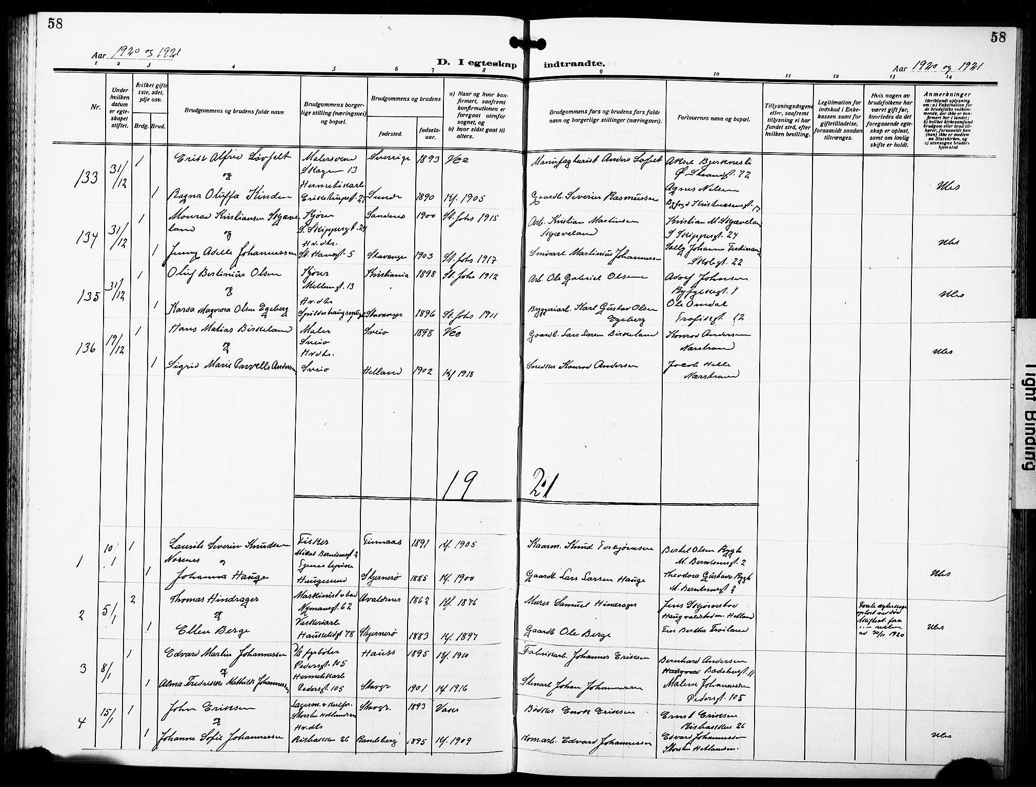 St. Johannes sokneprestkontor, AV/SAST-A-101814/001/30/30BB/L0007: Klokkerbok nr. B 7, 1917-1932, s. 58