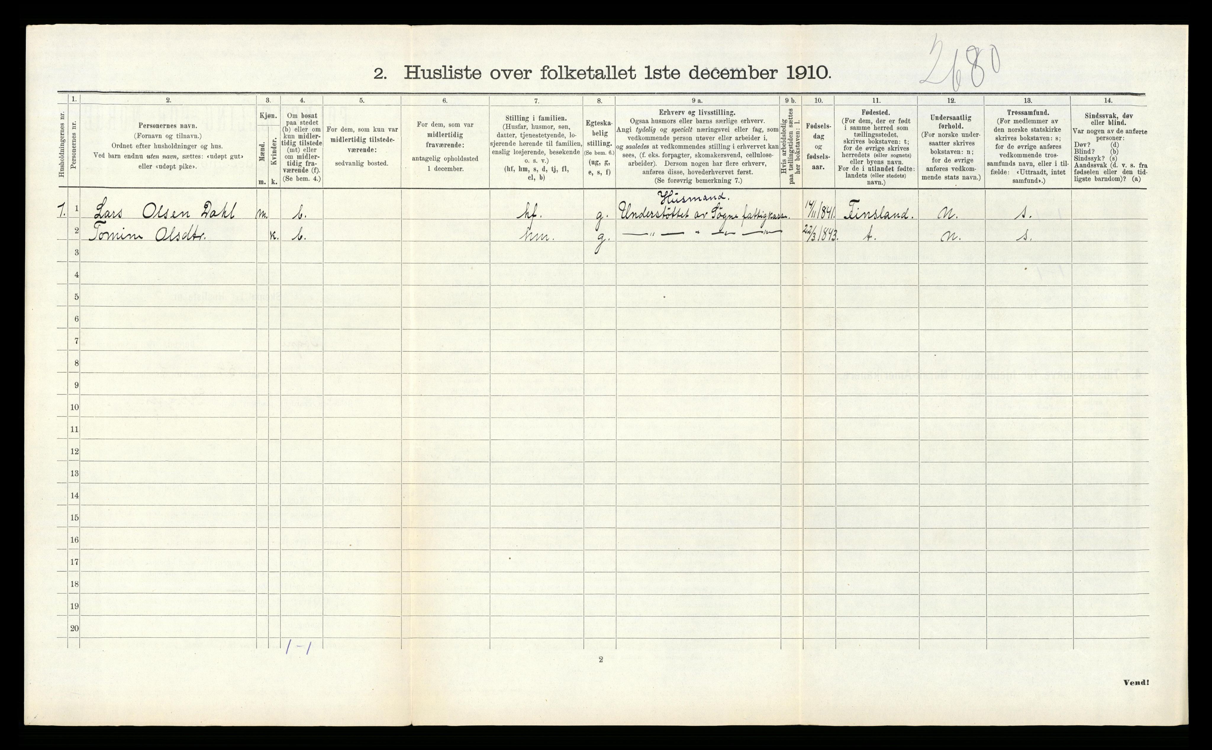 RA, Folketelling 1910 for 1018 Søgne herred, 1910, s. 1191