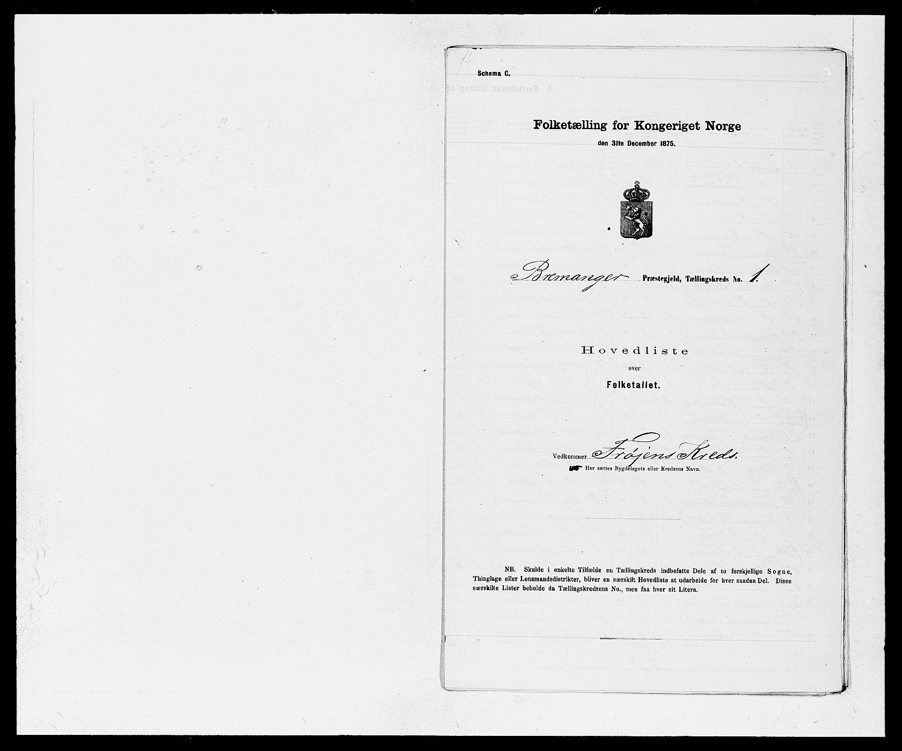 SAB, Folketelling 1875 for 1438P Bremanger prestegjeld, 1875, s. 2