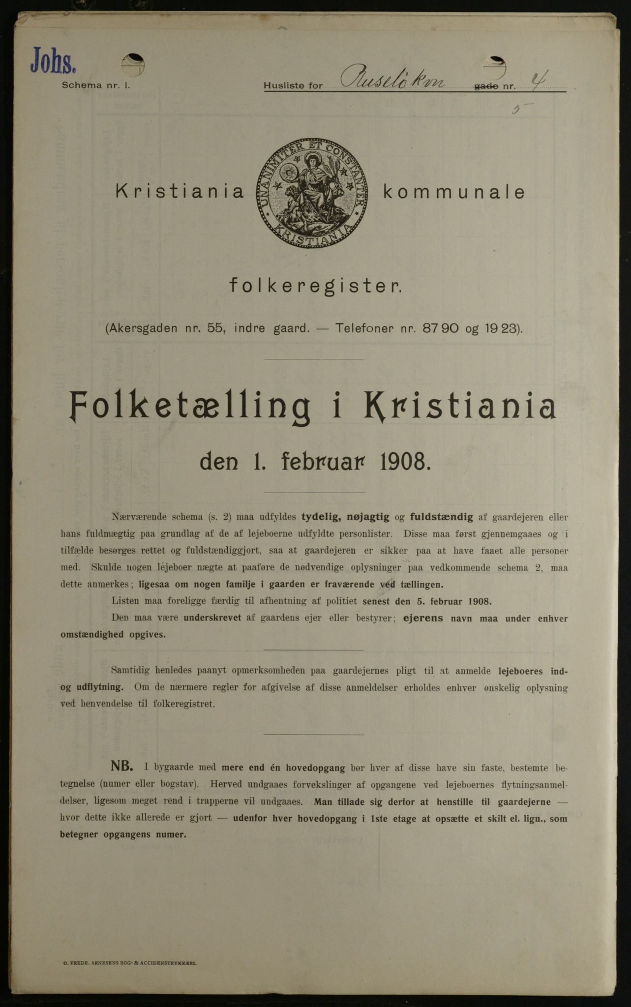 OBA, Kommunal folketelling 1.2.1908 for Kristiania kjøpstad, 1908, s. 76203