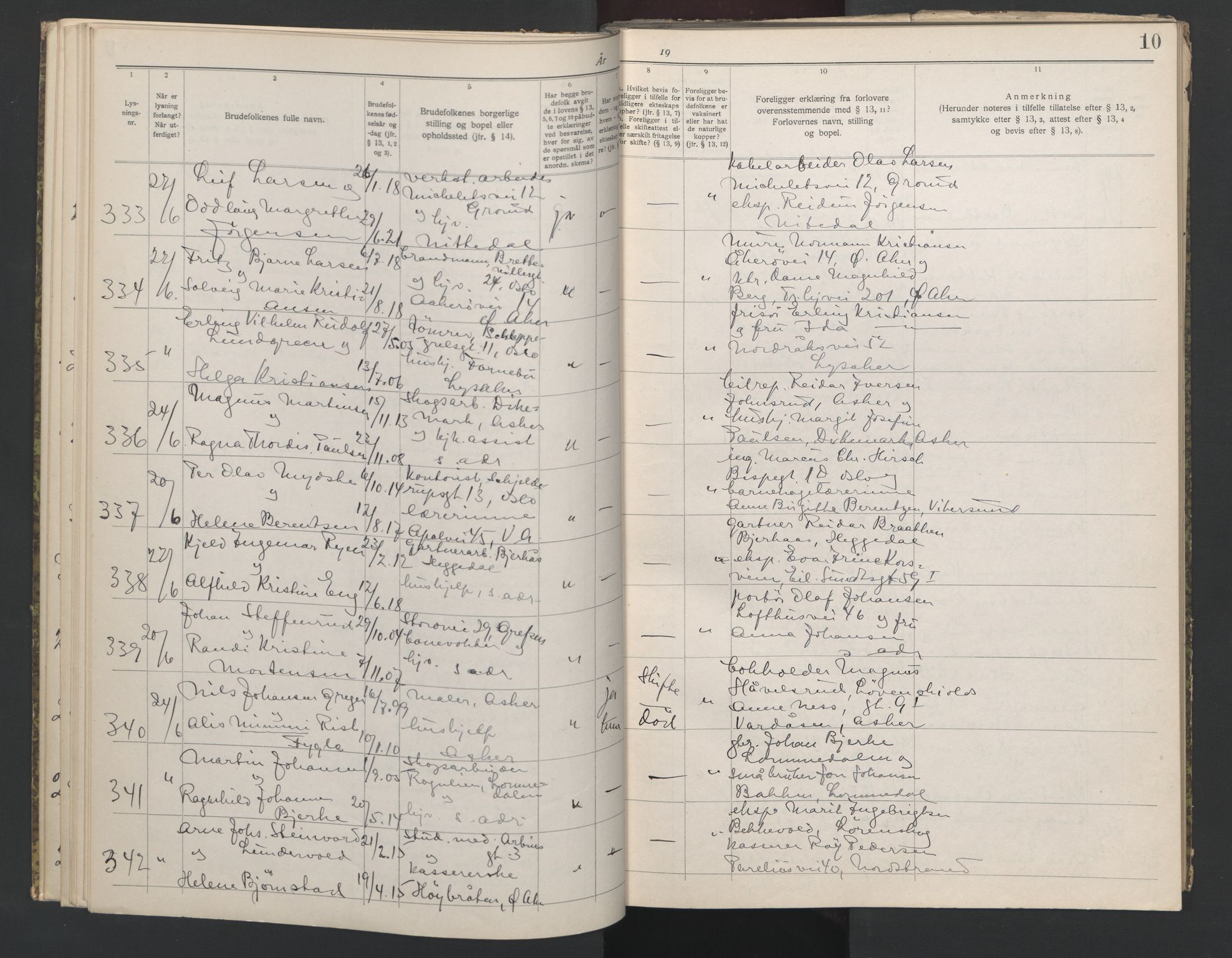 Aker sorenskriveri, AV/SAO-A-10895/L/Lb/L0002: Lysningsbok, 1942-1943, s. 10