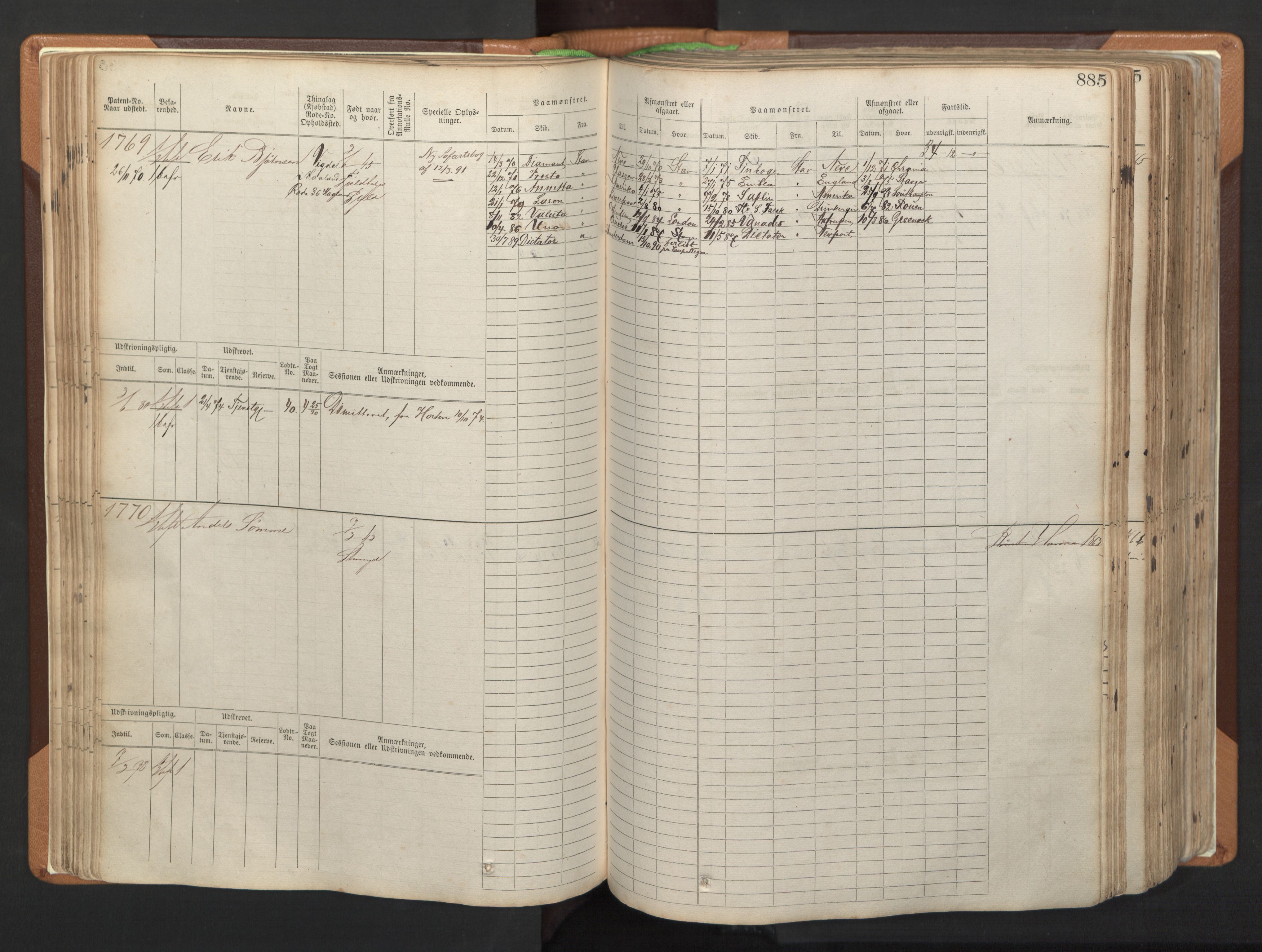 Stavanger sjømannskontor, AV/SAST-A-102006/F/Fb/Fbb/L0006: Sjøfartshovedrulle, patentnr. 1607-2402 (del 3), 1869-1880, s. 84