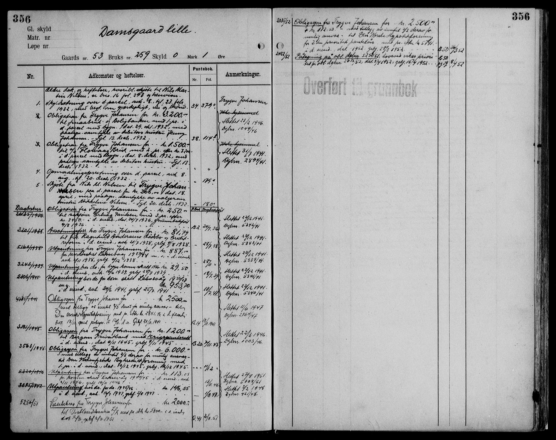 Midhordland sorenskriveri, AV/SAB-A-3001/1/G/Ga/Gab/L0116: Panteregister nr. II.A.b.116, s. 356