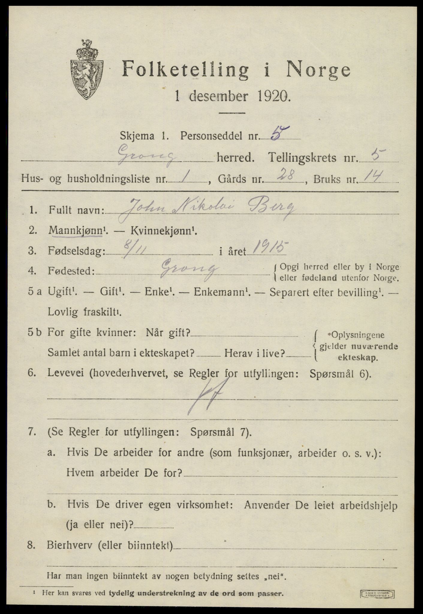 SAT, Folketelling 1920 for 1742 Grong herred, 1920, s. 3291