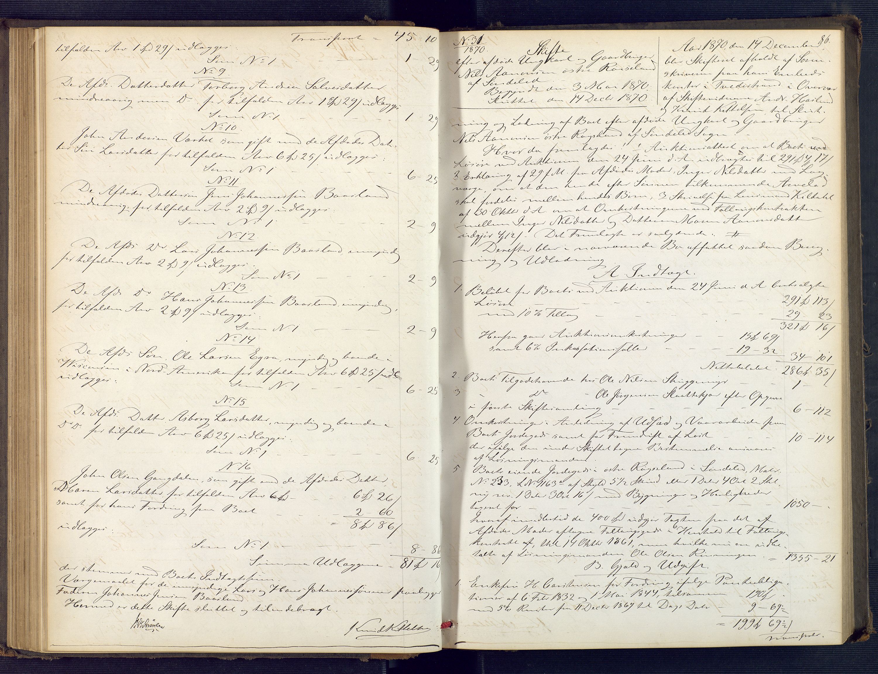 Holt sorenskriveri, AV/SAK-1221-0002/H/Hc/L0031: Skifteutlodningsprotokoll nr. 6, 1869-1874, s. 85b-86a