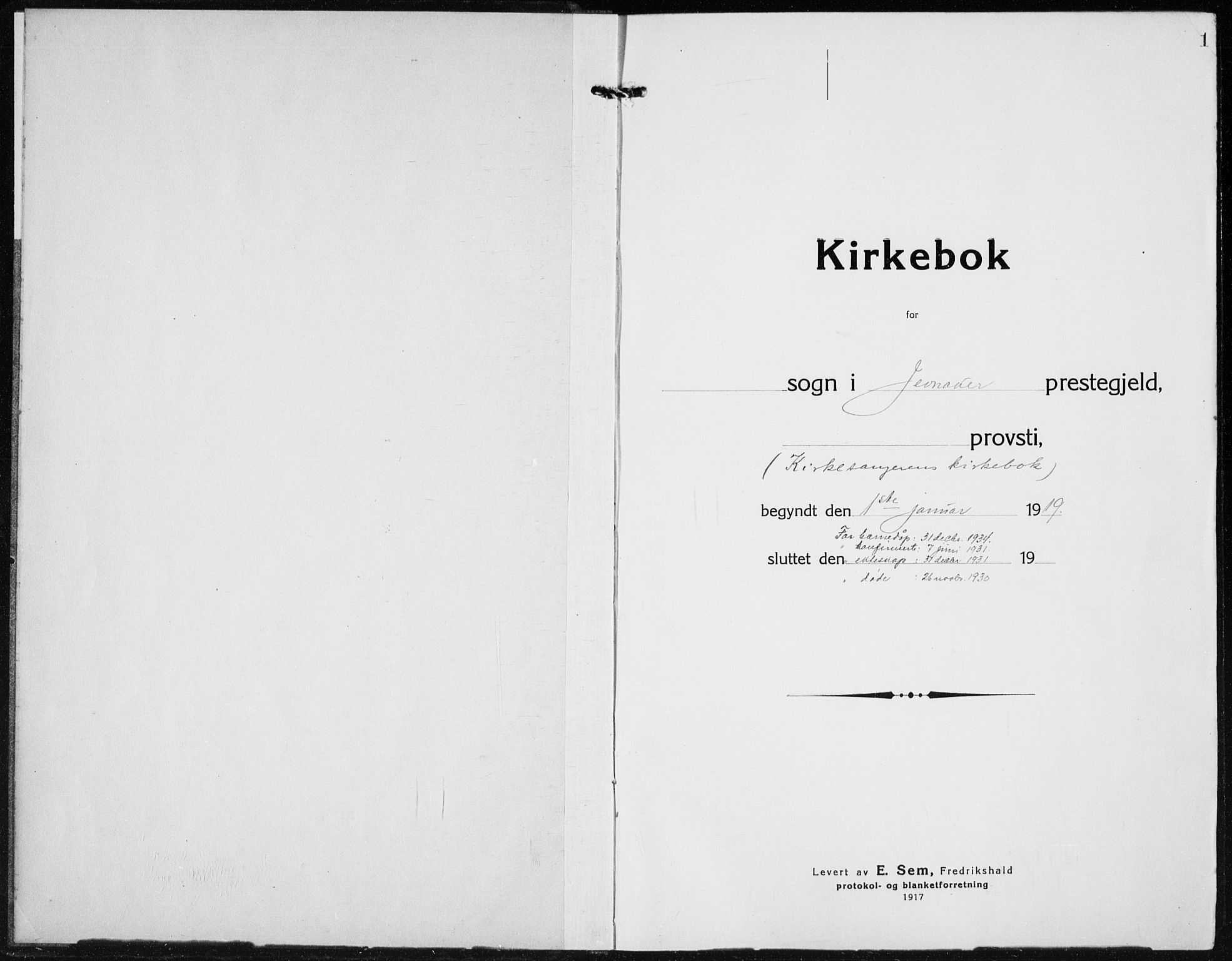 Jevnaker prestekontor, SAH/PREST-116/H/Ha/Hab/L0005: Klokkerbok nr. 5, 1919-1934, s. 1