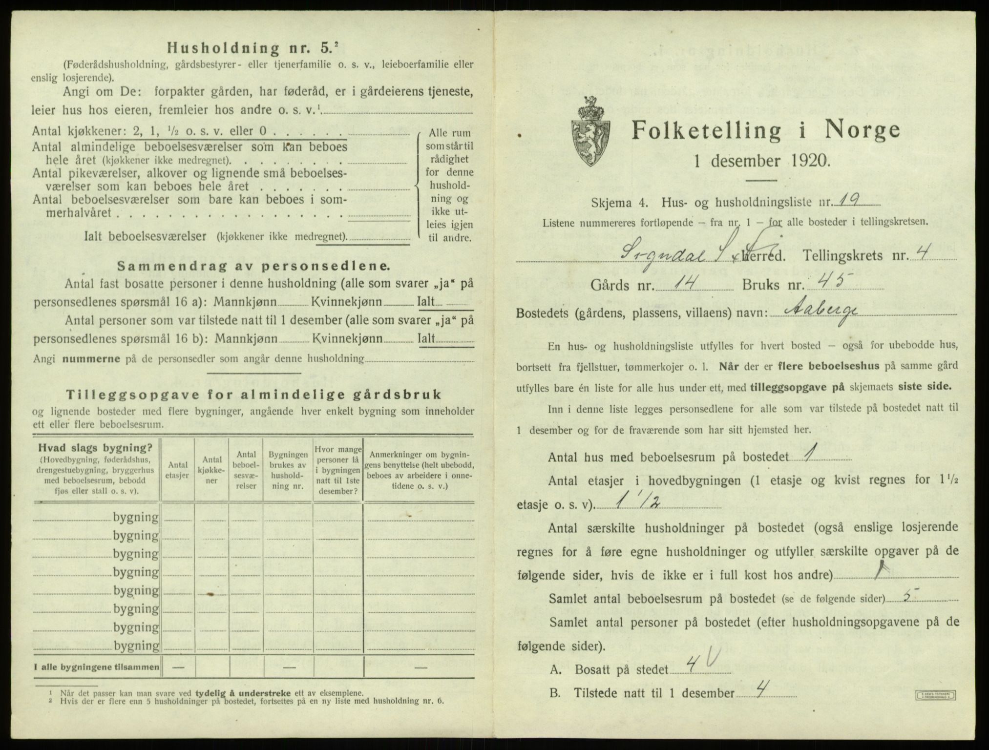 SAB, Folketelling 1920 for 1420 Sogndal herred, 1920, s. 262