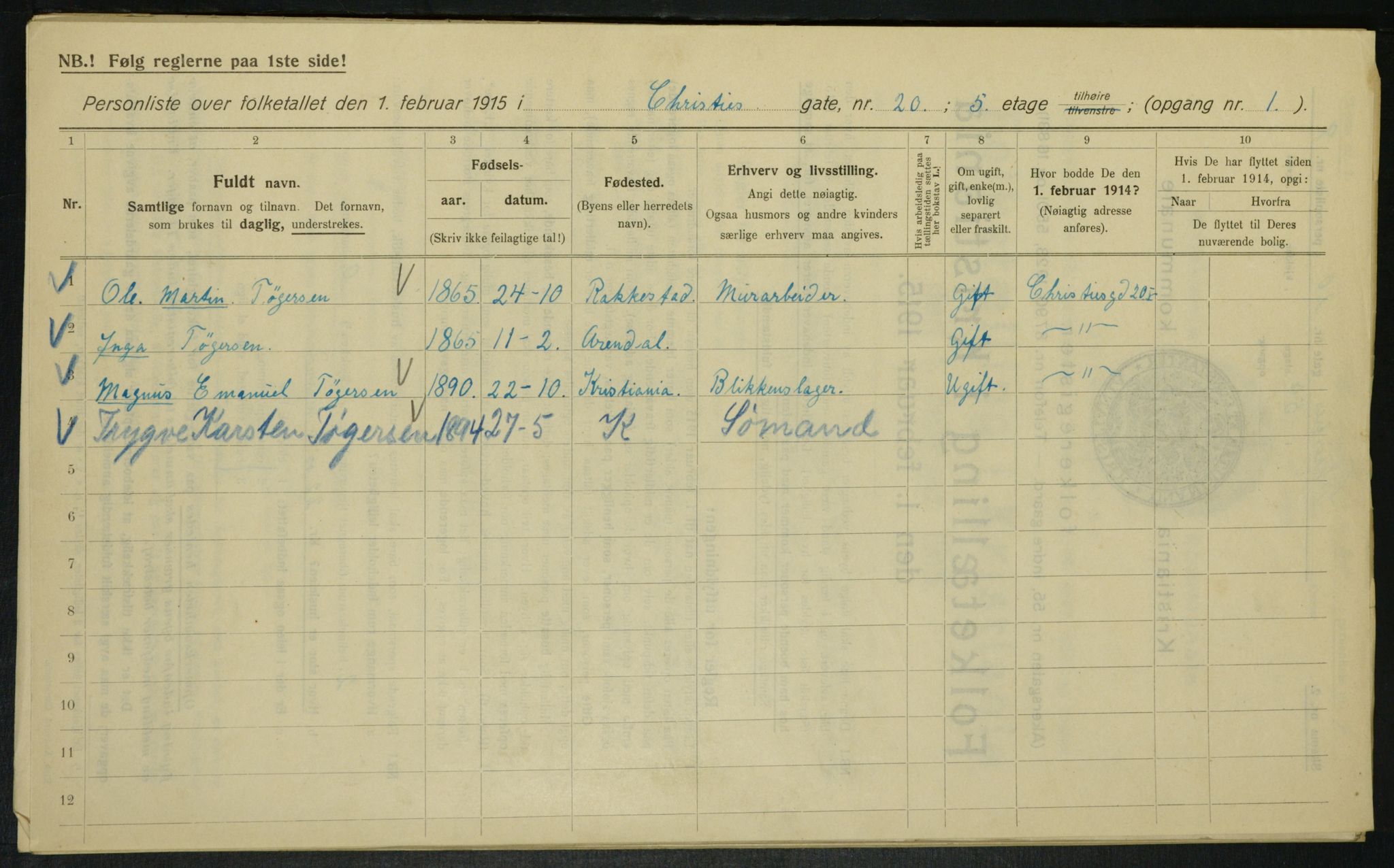 OBA, Kommunal folketelling 1.2.1915 for Kristiania, 1915, s. 12353