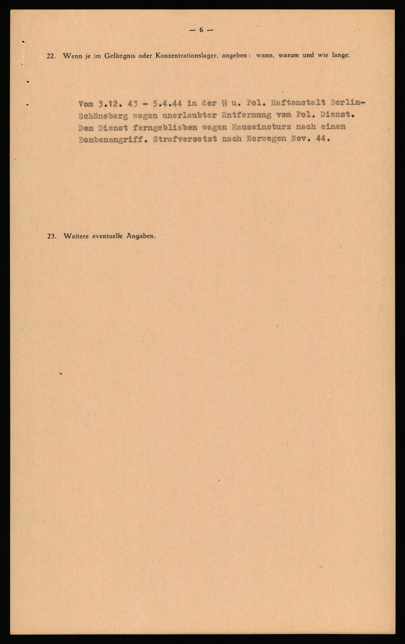 Forsvaret, Forsvarets overkommando II, AV/RA-RAFA-3915/D/Db/L0037: CI Questionaires. Tyske okkupasjonsstyrker i Norge. Tyskere., 1945-1946, s. 448