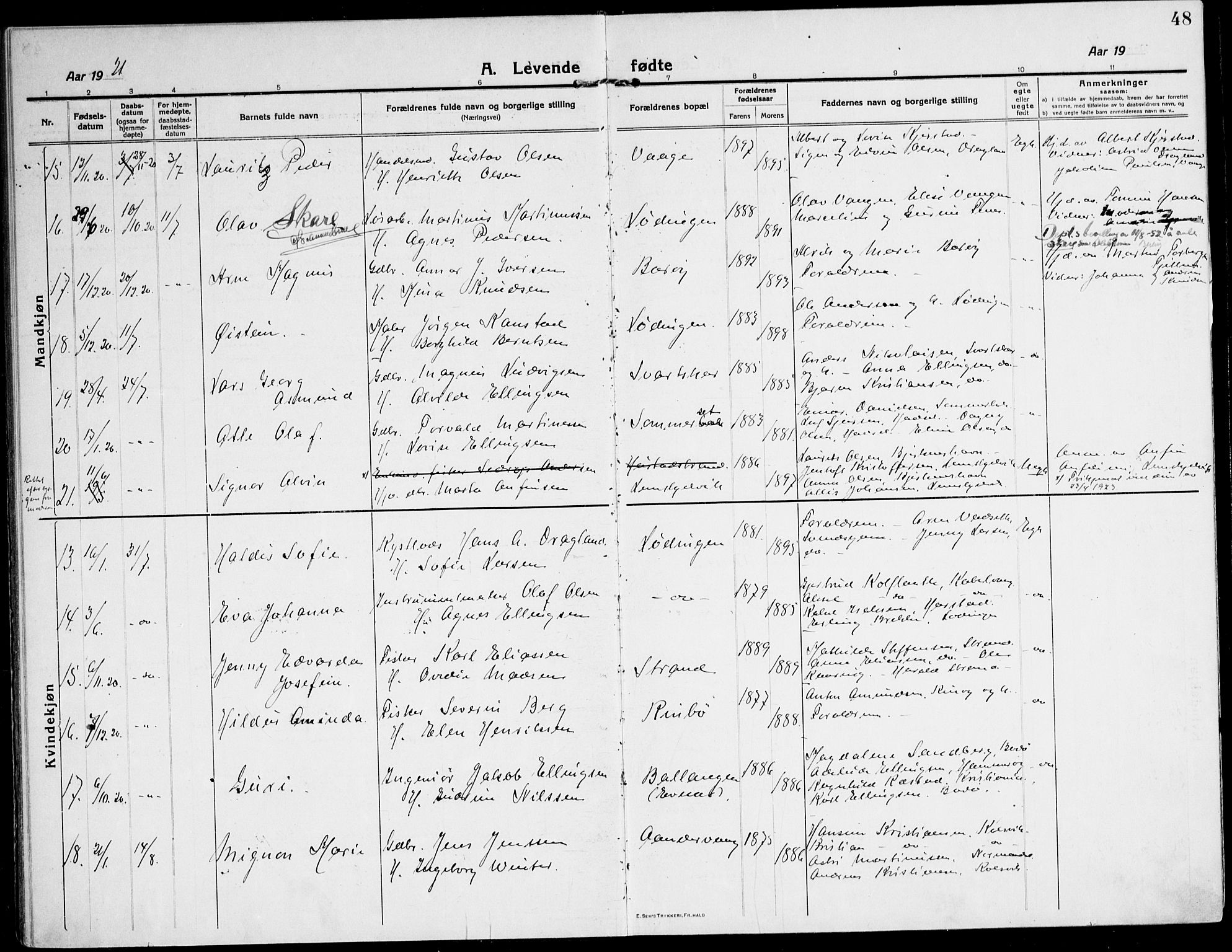 Ministerialprotokoller, klokkerbøker og fødselsregistre - Nordland, AV/SAT-A-1459/872/L1037: Ministerialbok nr. 872A12, 1914-1925, s. 48