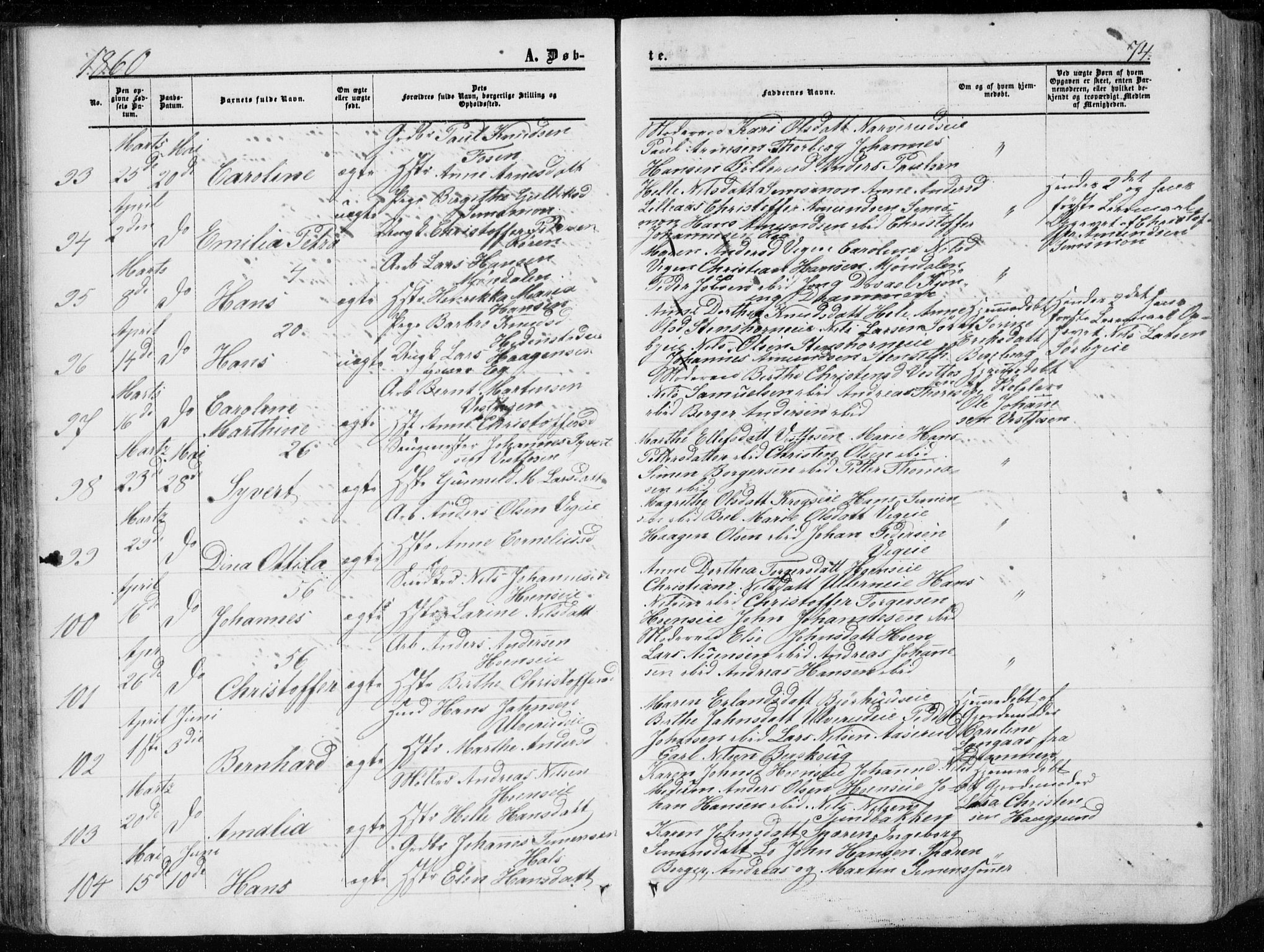 Eiker kirkebøker, AV/SAKO-A-4/G/Ga/L0003: Klokkerbok nr. I 3, 1856-1871, s. 74