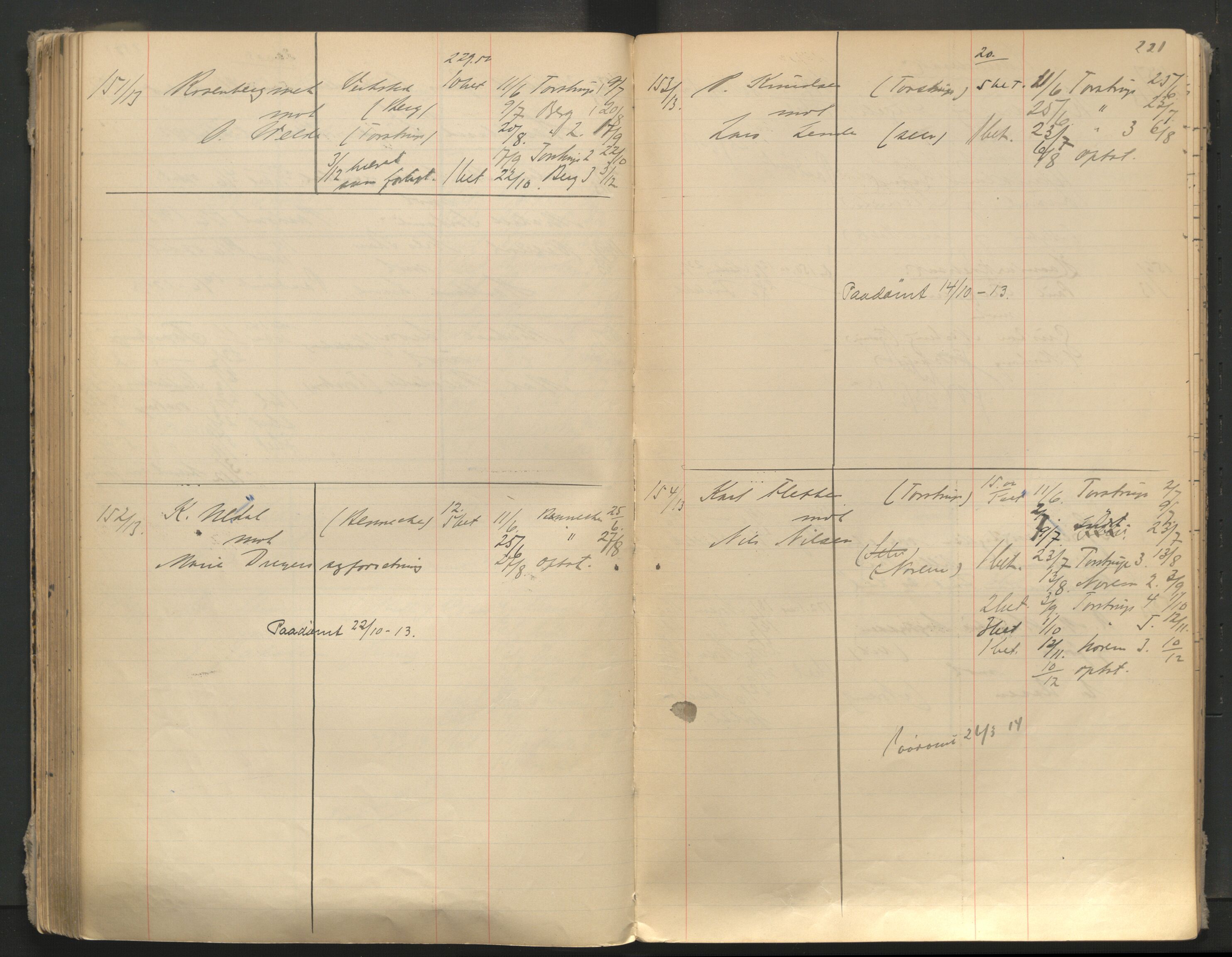 Stavanger byfogd, AV/SAST-A-101408/001/3/32/32A/L0005: Saksliste for Stavanger byting, 1910-1914, s. 220-221