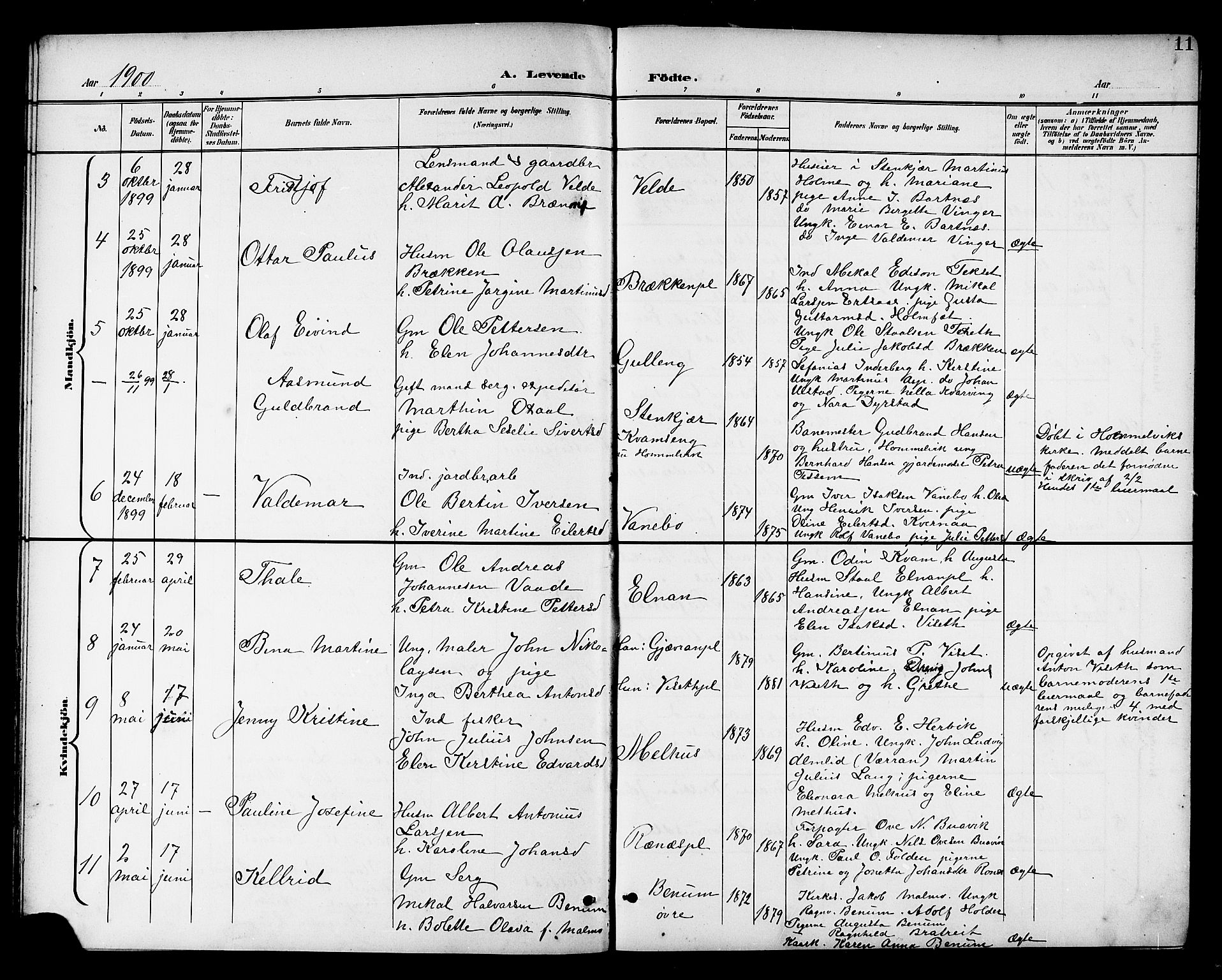 Ministerialprotokoller, klokkerbøker og fødselsregistre - Nord-Trøndelag, SAT/A-1458/741/L0401: Klokkerbok nr. 741C02, 1899-1911, s. 11