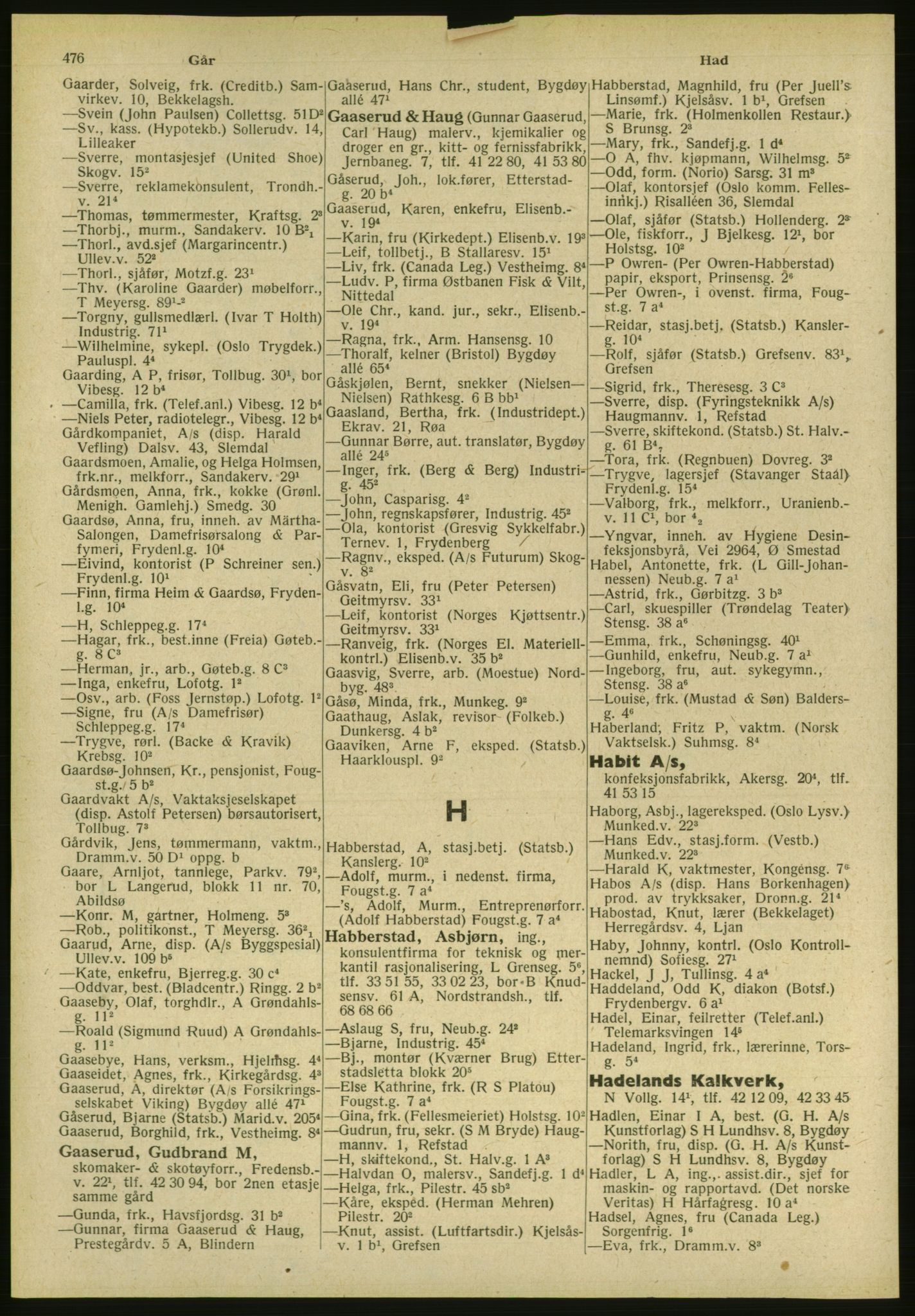 Kristiania/Oslo adressebok, PUBL/-, 1951, s. 476