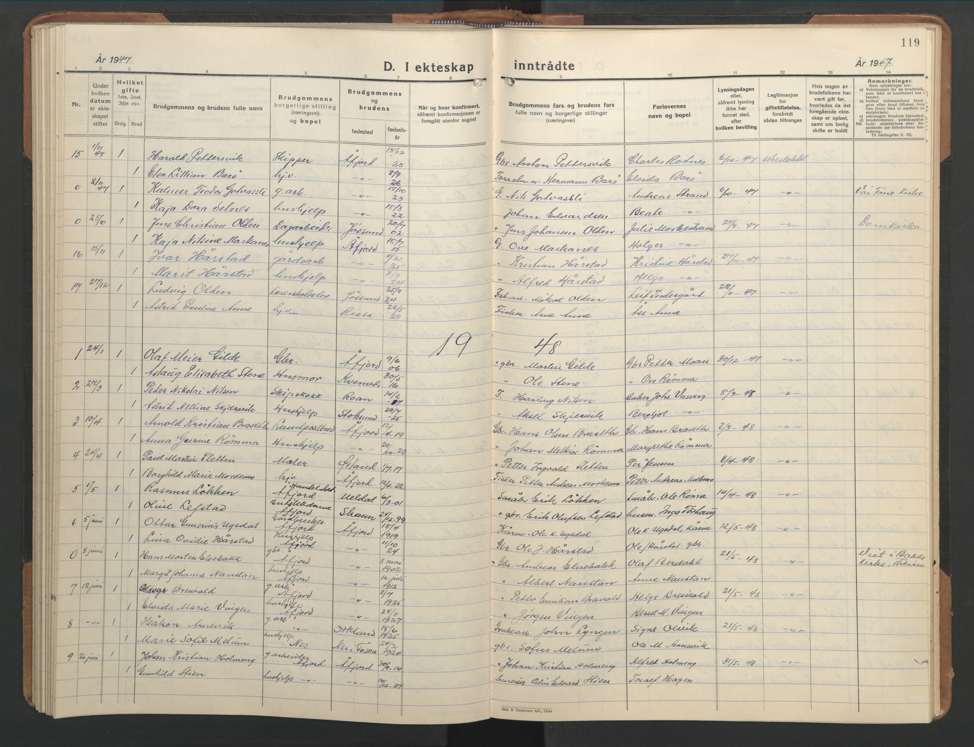 Ministerialprotokoller, klokkerbøker og fødselsregistre - Sør-Trøndelag, SAT/A-1456/655/L0690: Klokkerbok nr. 655C06, 1937-1950, s. 119