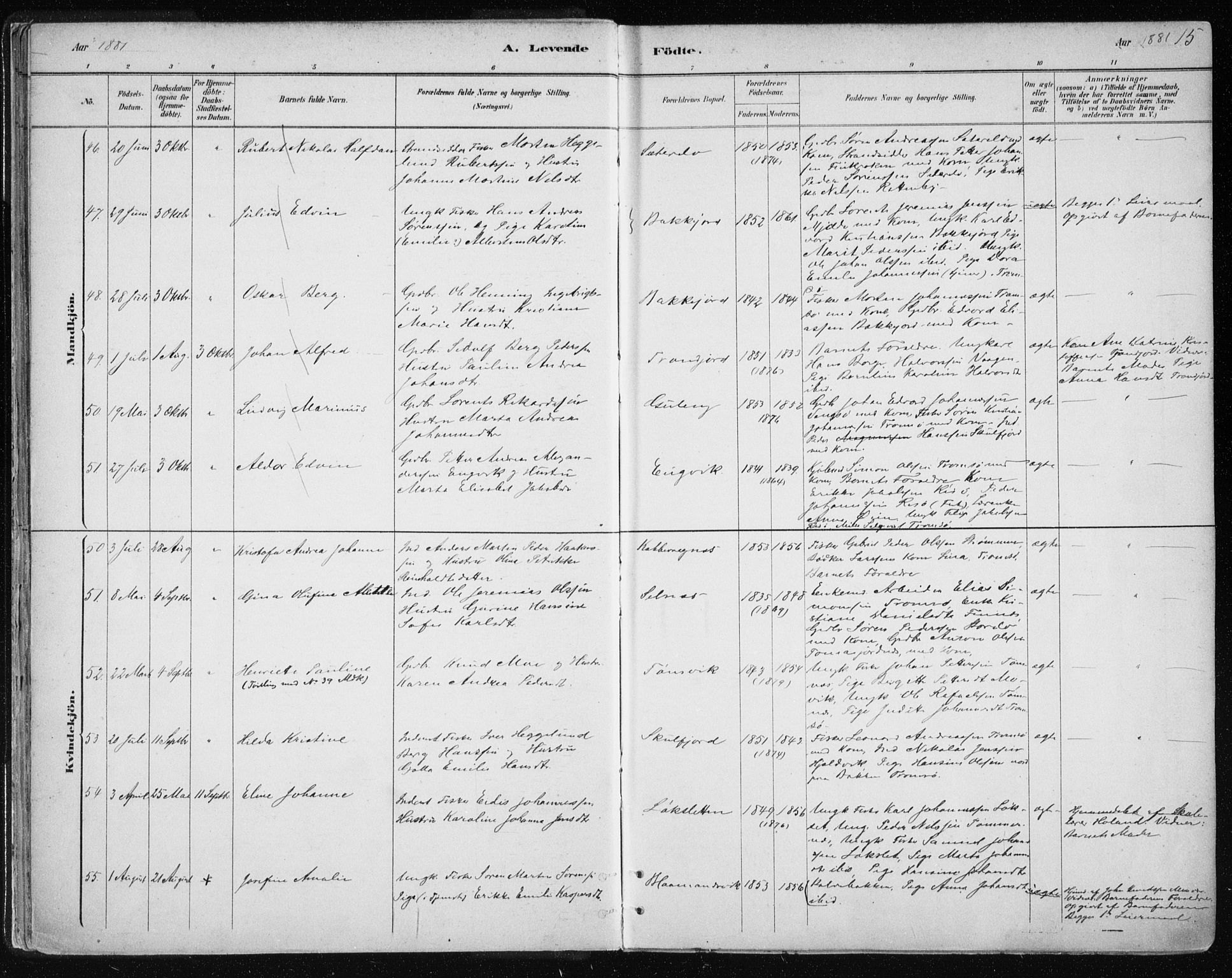 Tromsøysund sokneprestkontor, AV/SATØ-S-1304/G/Ga/L0004kirke: Ministerialbok nr. 4, 1880-1888, s. 15
