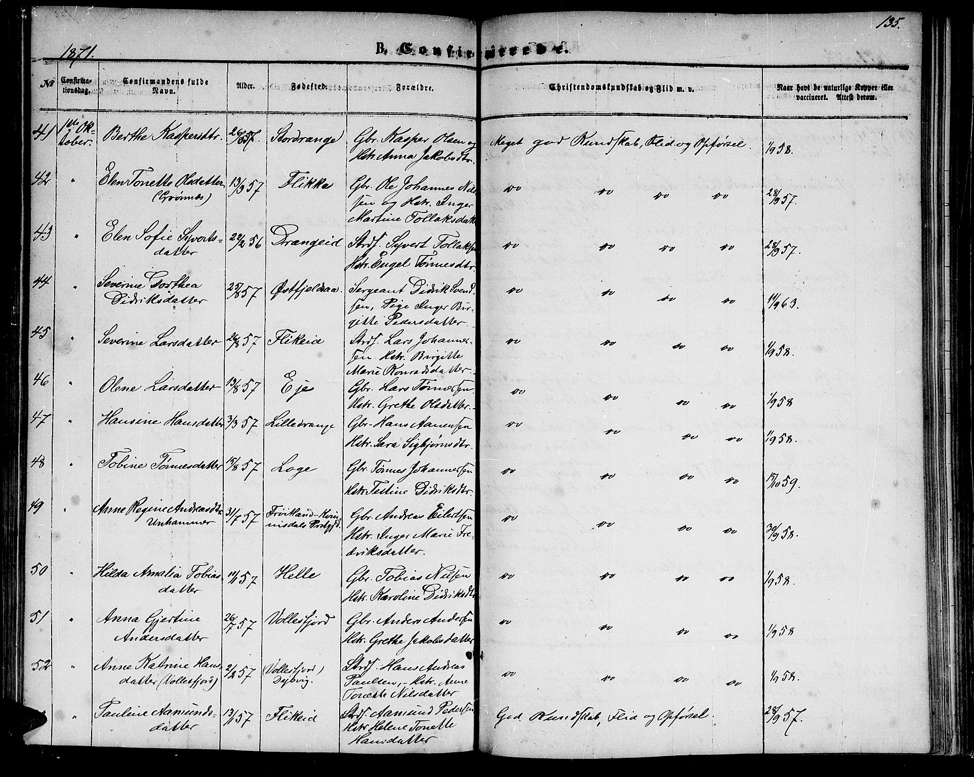 Flekkefjord sokneprestkontor, AV/SAK-1111-0012/F/Fb/Fbc/L0006: Klokkerbok nr. B 6, 1866-1879, s. 135