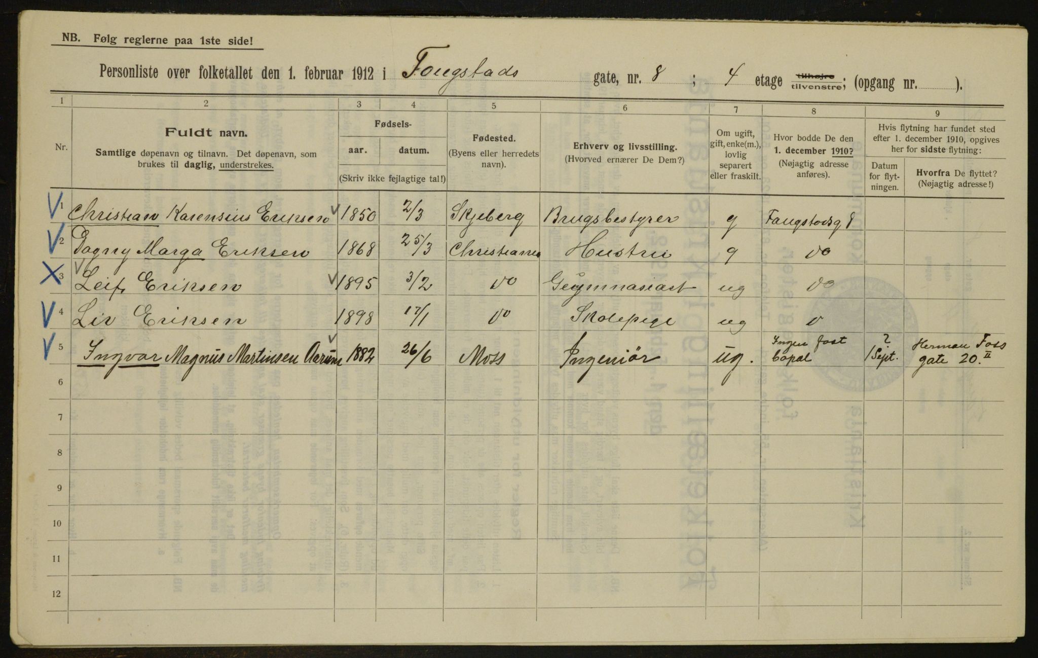 OBA, Kommunal folketelling 1.2.1912 for Kristiania, 1912, s. 25333