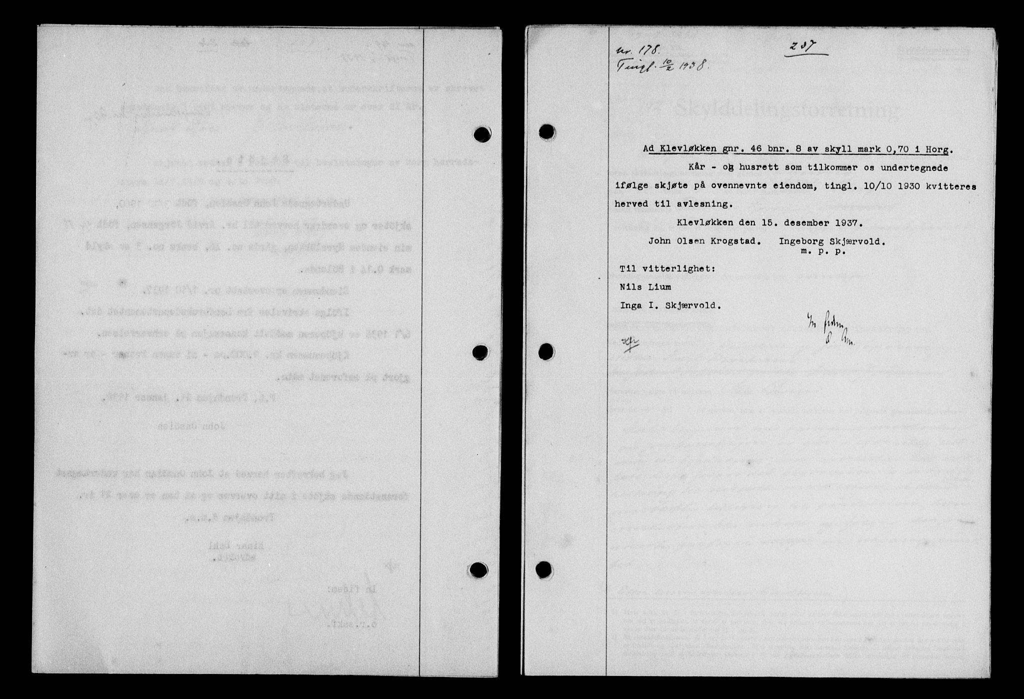 Gauldal sorenskriveri, SAT/A-0014/1/2/2C/L0048: Pantebok nr. 51-52, 1937-1938, s. 237, Dagboknr: 178/1938