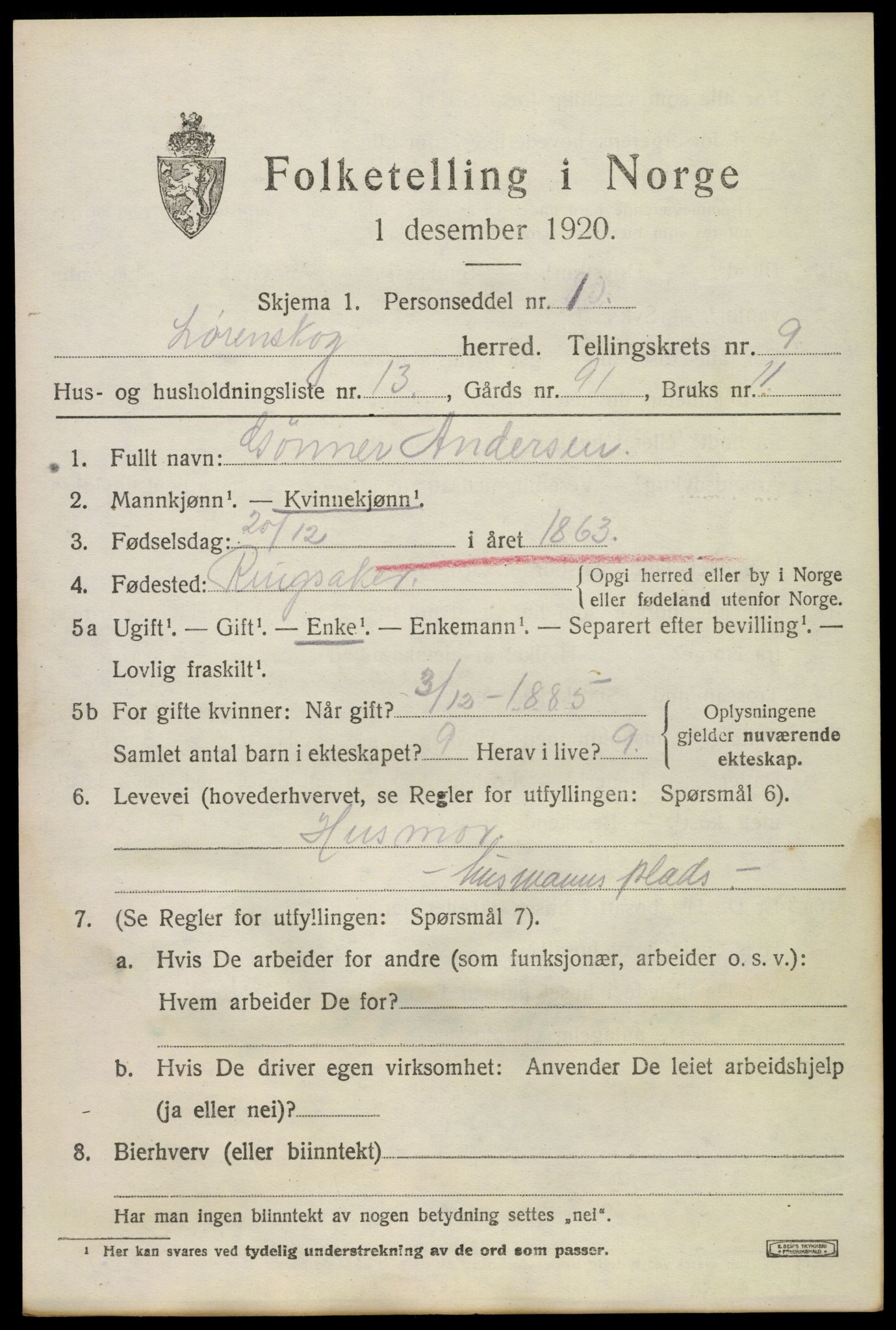 SAO, Folketelling 1920 for 0230 Lørenskog herred, 1920, s. 6912