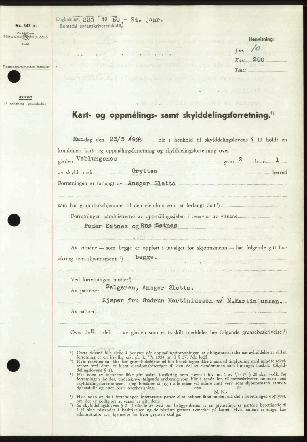 Romsdal sorenskriveri, SAT/A-4149/1/2/2C: Pantebok nr. A32, 1950-1950, Dagboknr: 220/1950