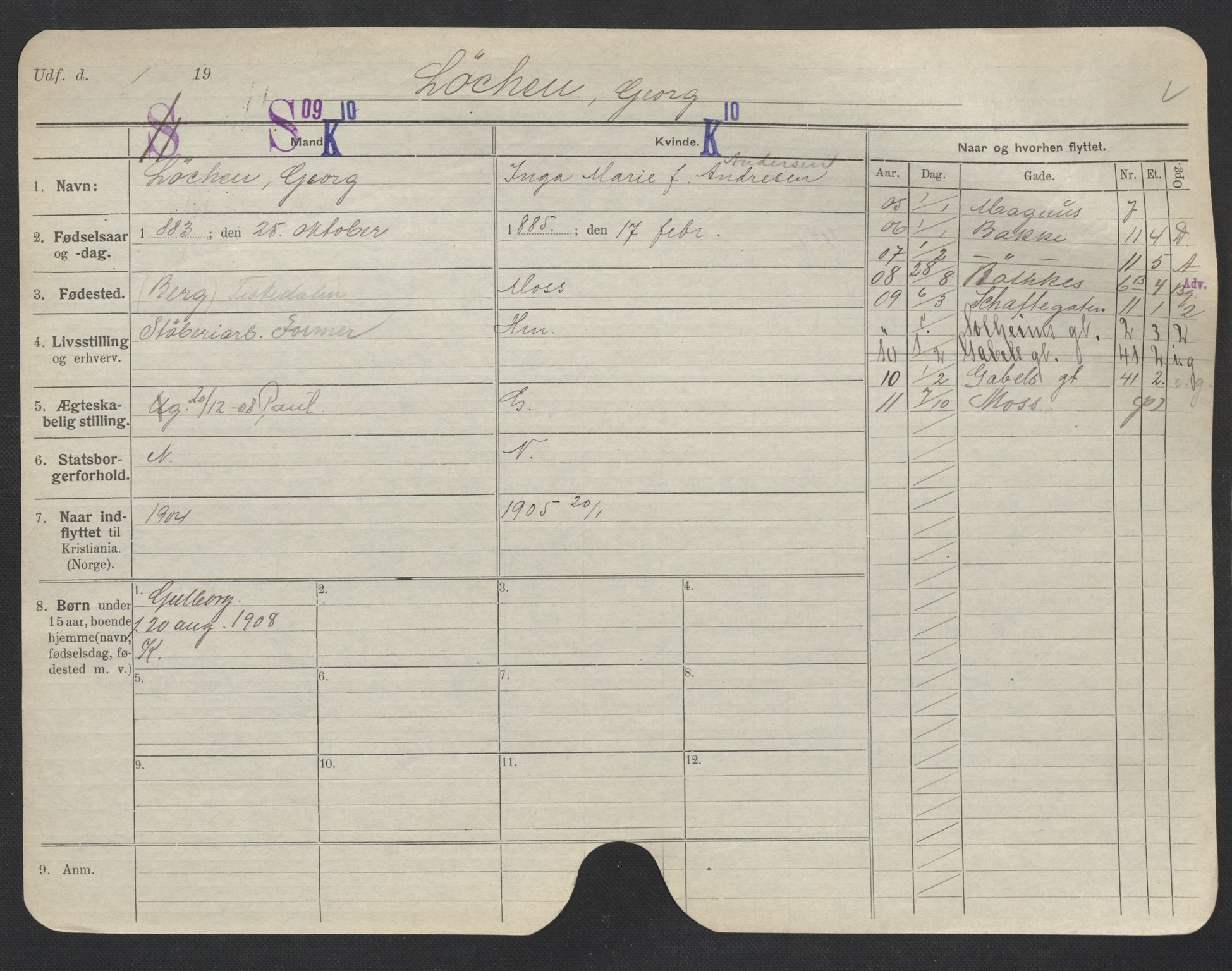 Oslo folkeregister, Registerkort, SAO/A-11715/F/Fa/Fac/L0007: Menn, 1906-1914, s. 373a