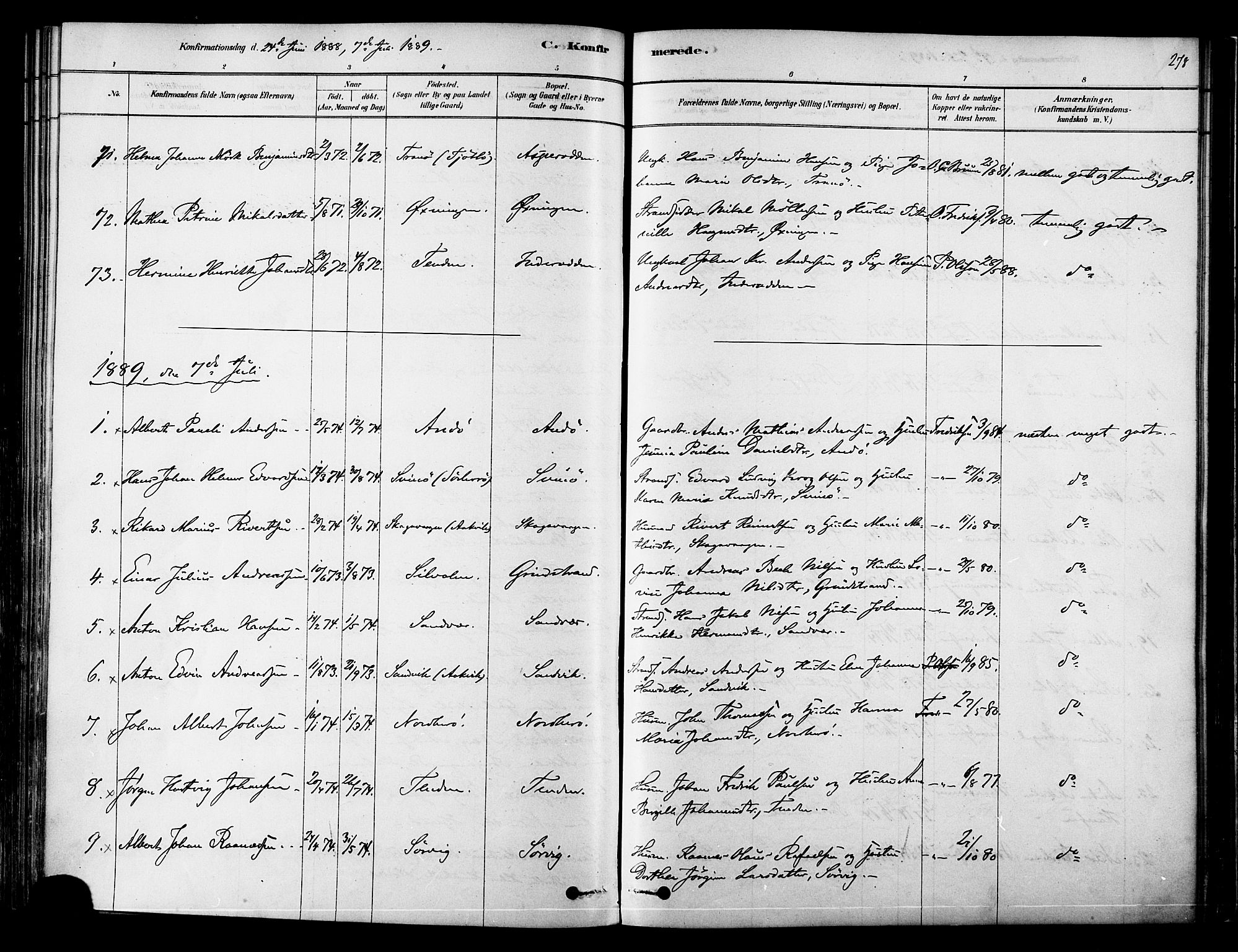 Ministerialprotokoller, klokkerbøker og fødselsregistre - Nordland, SAT/A-1459/834/L0507: Ministerialbok nr. 834A05, 1878-1892, s. 278