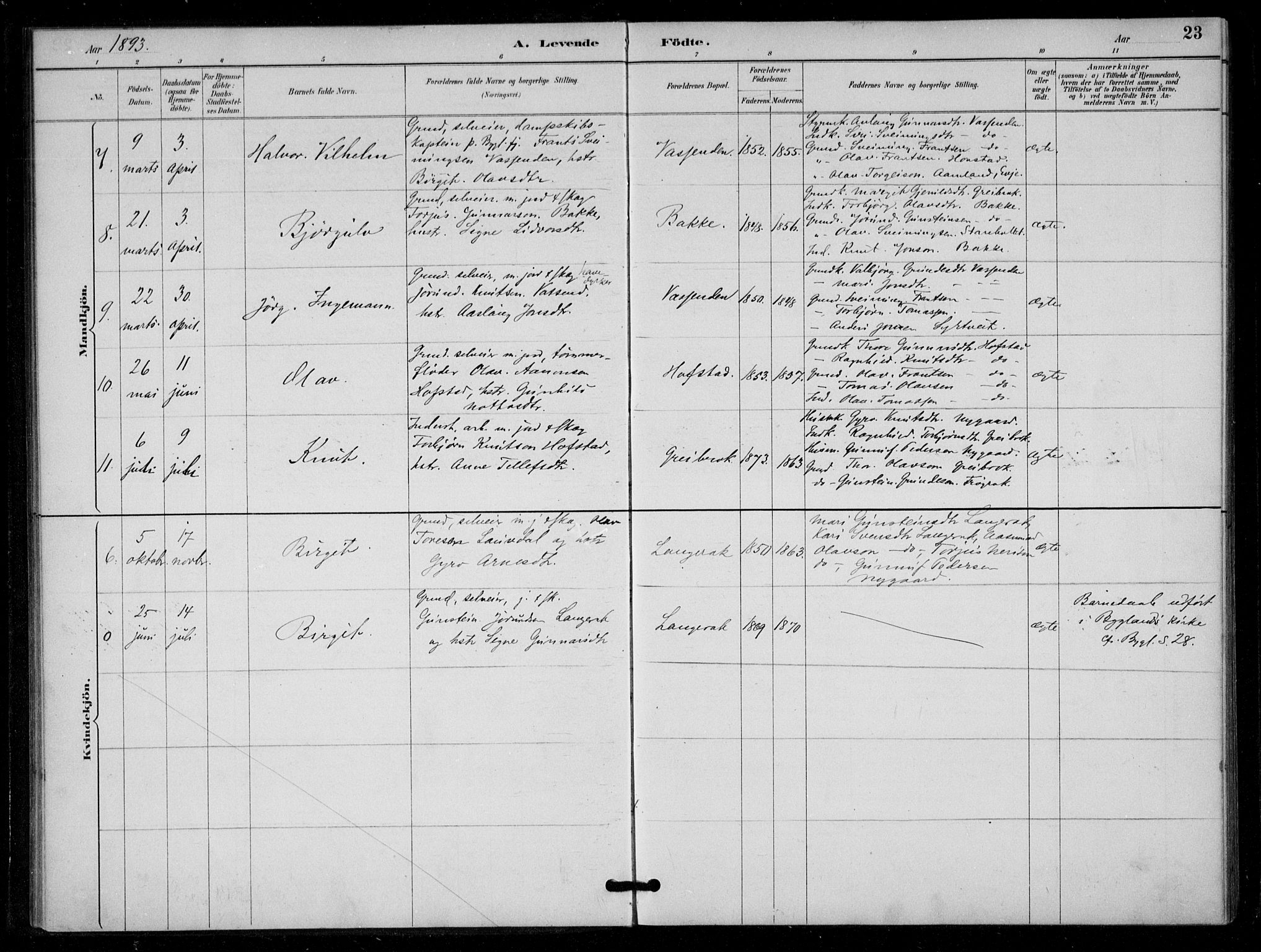 Bygland sokneprestkontor, AV/SAK-1111-0006/F/Fa/Fad/L0001: Ministerialbok nr. A 1, 1885-1906, s. 23