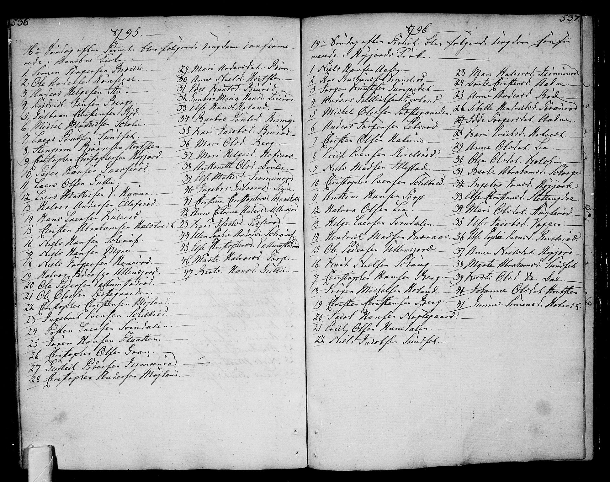 Andebu kirkebøker, AV/SAKO-A-336/F/Fa/L0002: Ministerialbok nr. I 2, 1733-1802, s. 536-537