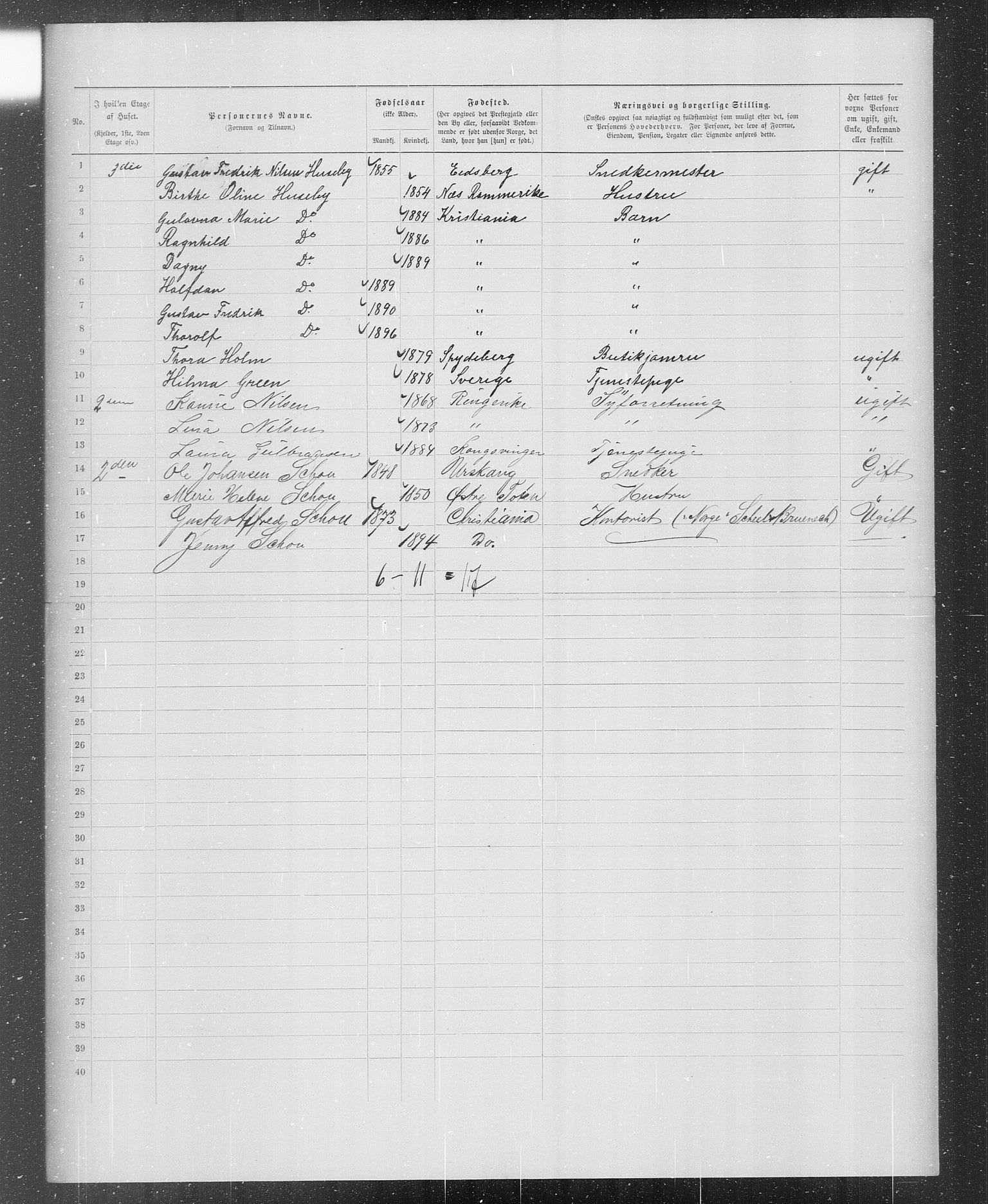 OBA, Kommunal folketelling 31.12.1899 for Kristiania kjøpstad, 1899, s. 1543